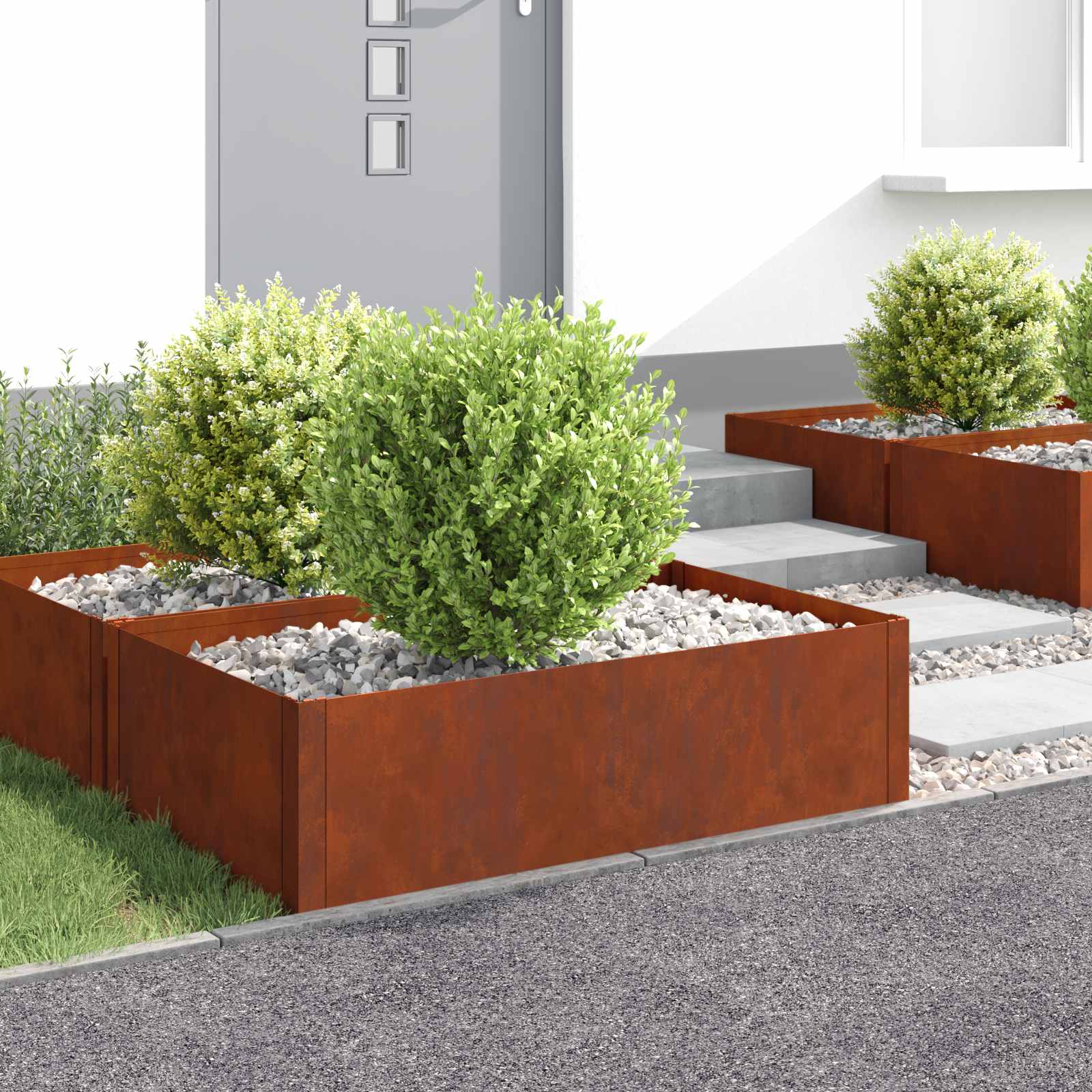 Bordura per Prato 4 pcs 100 x 60 x 35 cm Acciaio Ruggine | homemem39