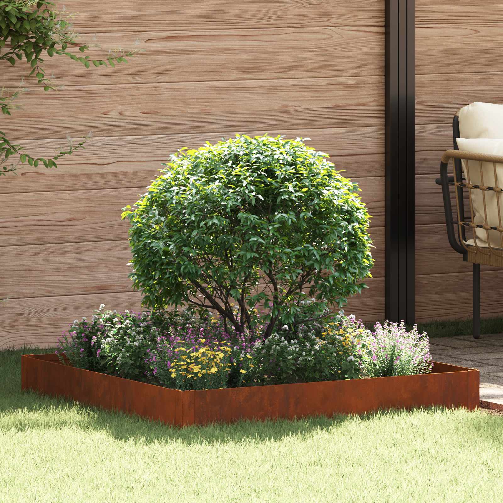 Bordura per Prato 100 x 100 x 20 cm Acciaio Ruggine | homemem39