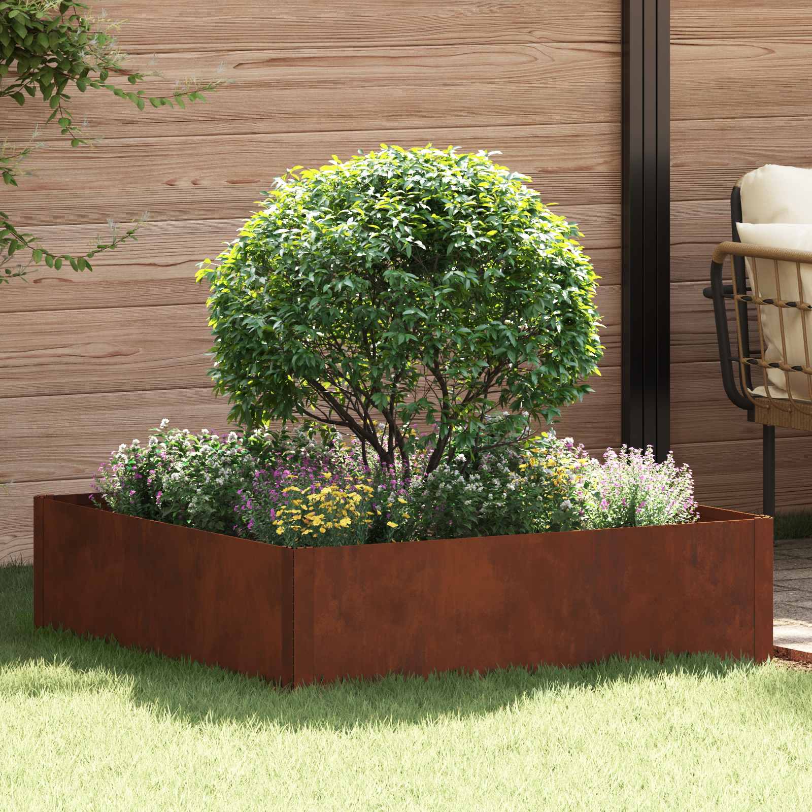 Bordura per Prato 100 x 100 x 35 cm Acciaio Ruggine | homemem39