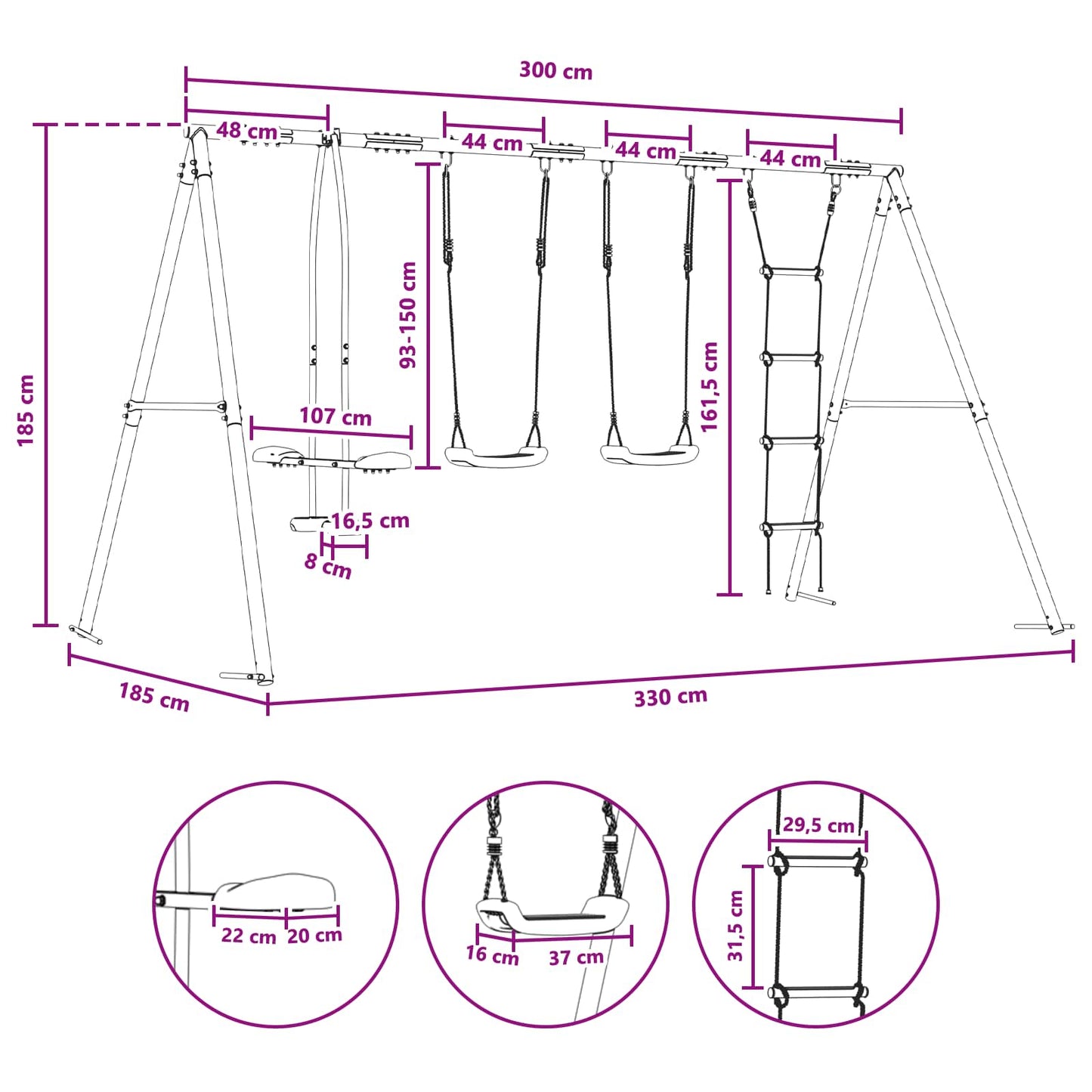 Set di Altalene per Esterni Multicolore 330 x 185 x 185 cm | homemem39