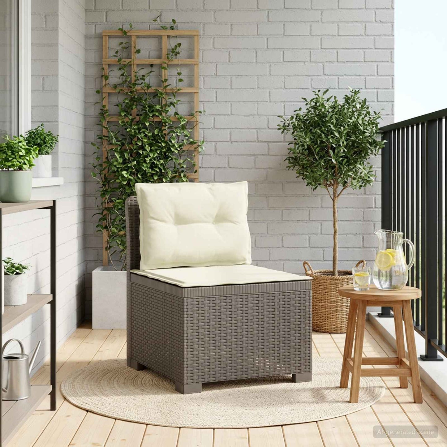Divano da Giardino a 1 Posto con Cuscini Aspetto Rattan PP | homemem39