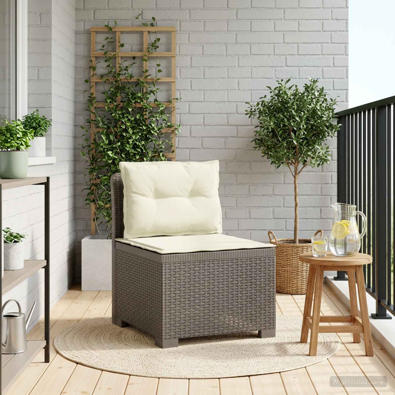 Divano da Giardino a 1 Posto con Cuscini Aspetto Rattan PP | homemem39