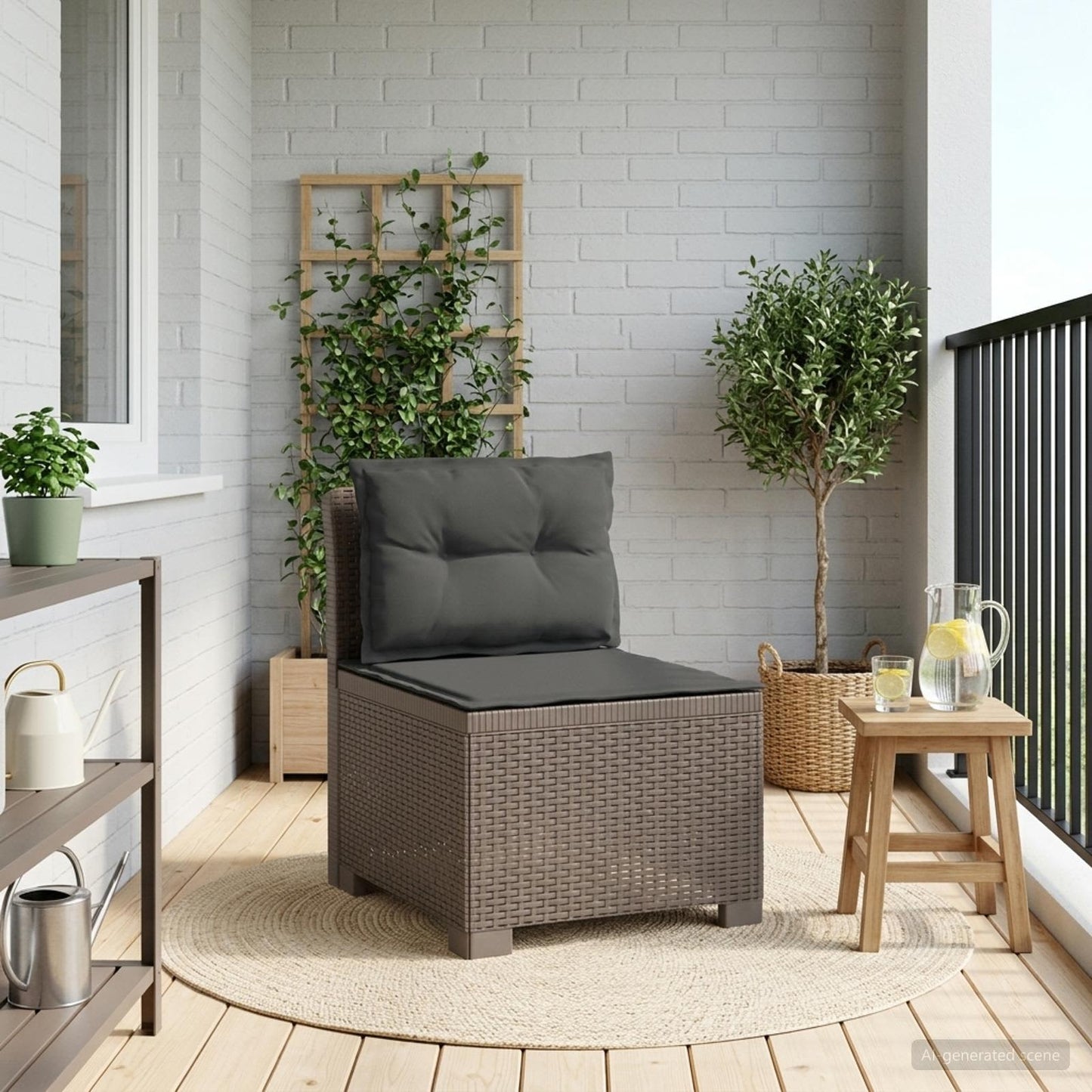 Divano da Giardino a 1 Posto con Cuscini Aspetto Rattan PP | homemem39