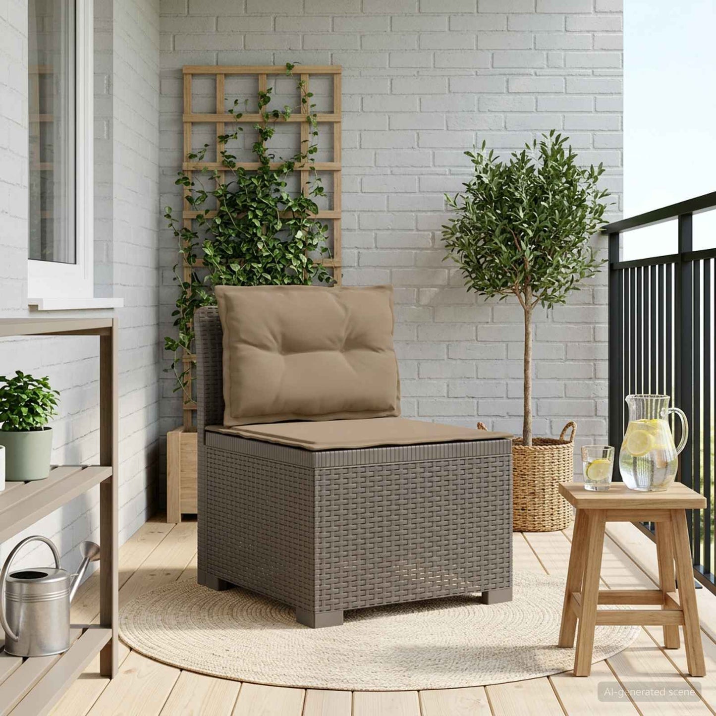Divano da Giardino a 1 Posto con Cuscini Aspetto Rattan PP | homemem39