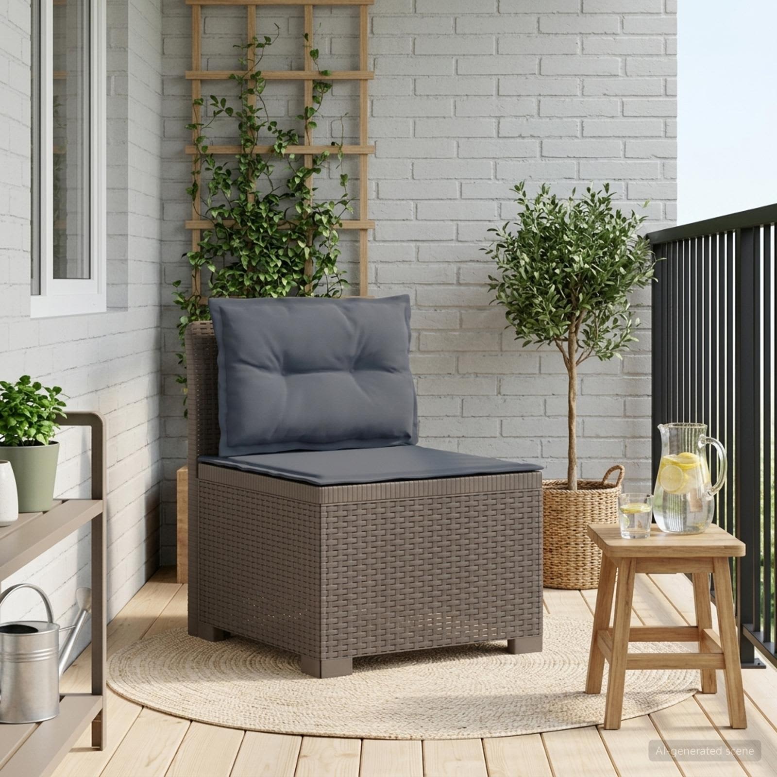 Divano da Giardino a 1 Posto con Cuscini Aspetto Rattan PP | homemem39