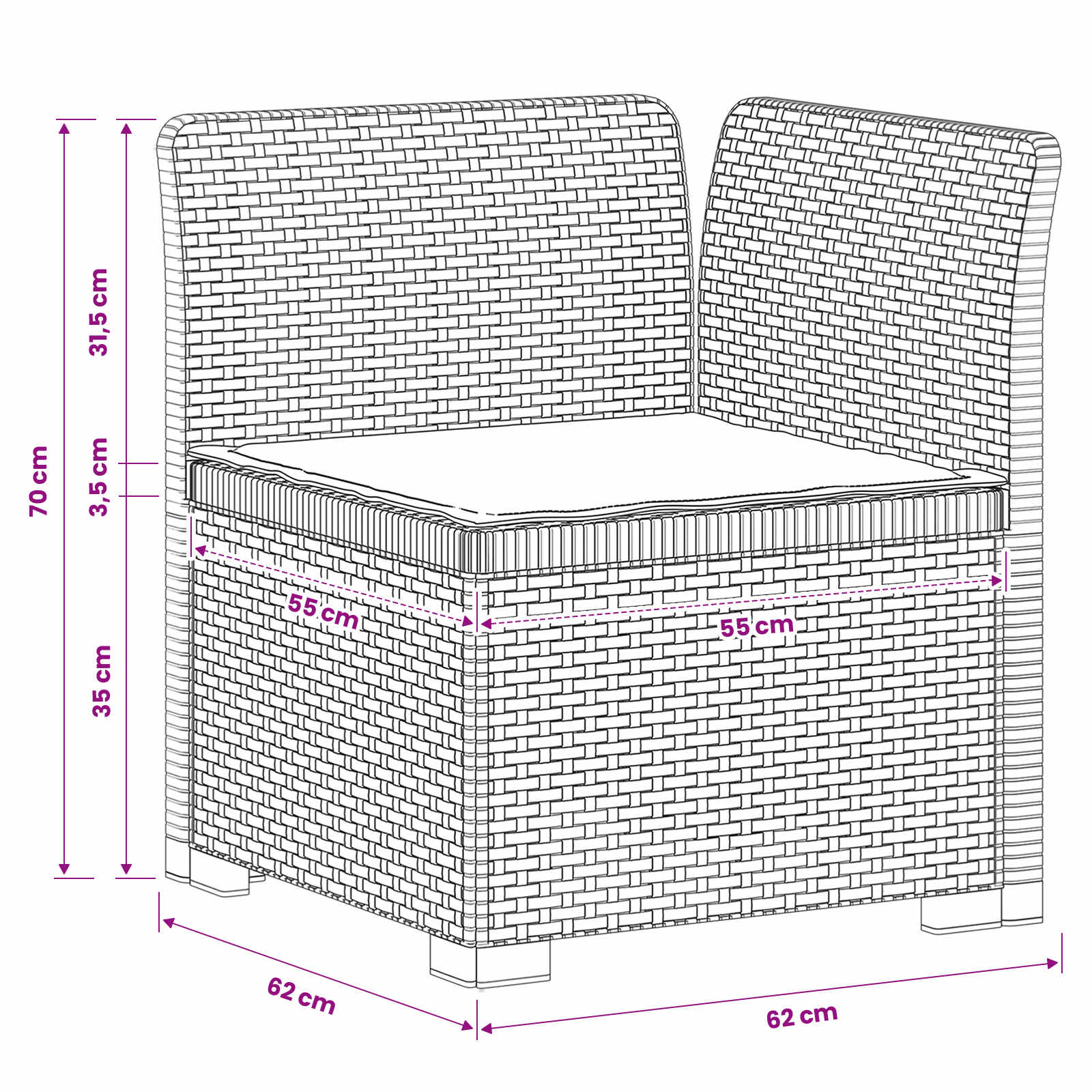 Divano da Giardino a 1 Posto con Cuscino Aspetto Rattan PP | homemem39