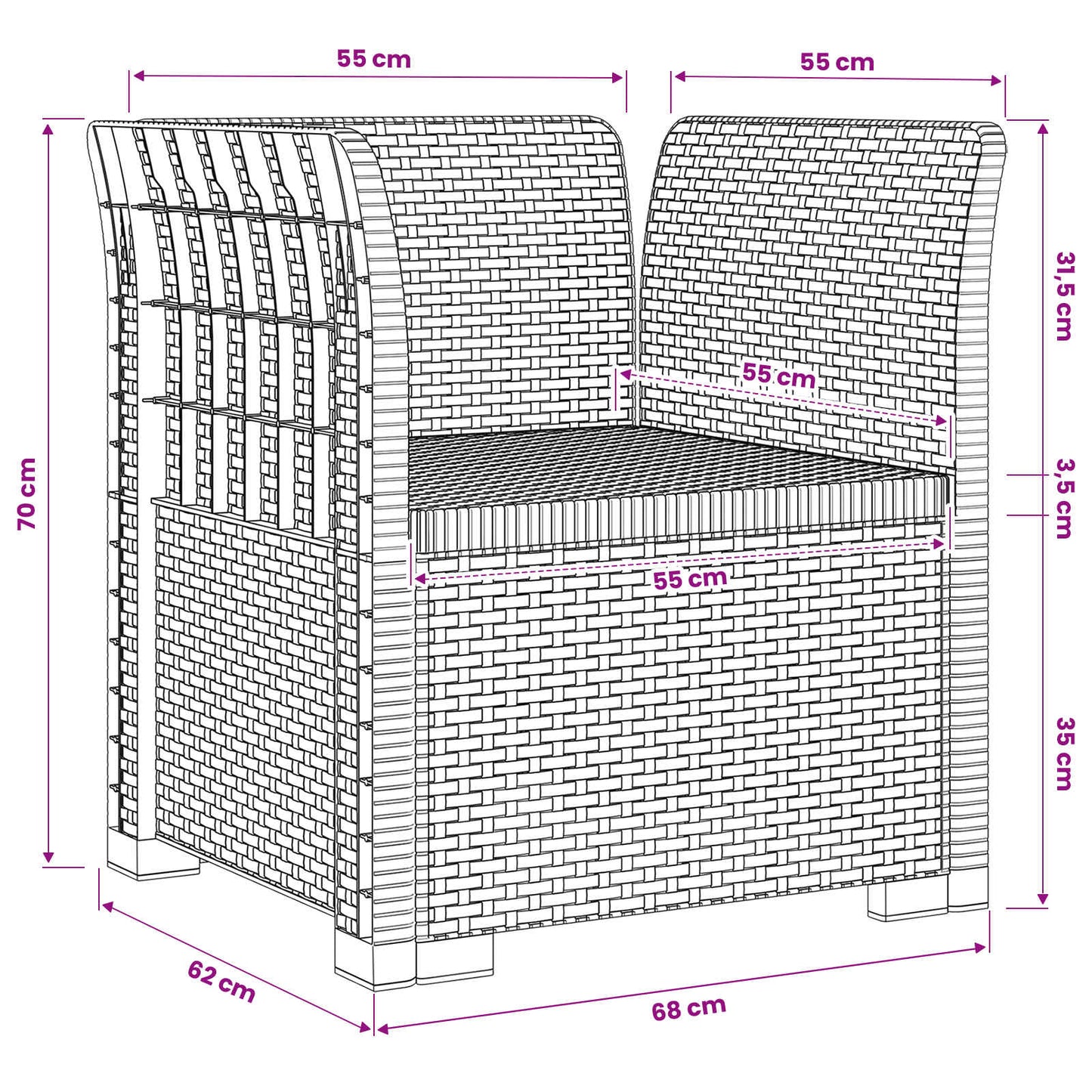 Poltrona a 1 Posto Aspetto Rattan PP Grigio Chiaro | homemem39