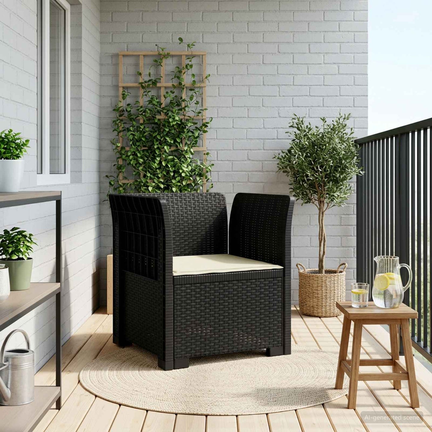 Poltrona a 1 Posto con Cuscino Aspetto Rattan PP Antracite | homemem39