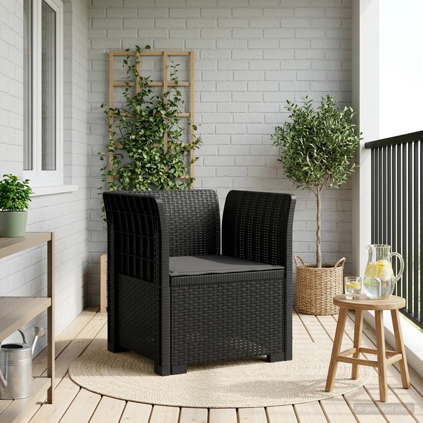 Poltrona a 1 Posto con Cuscino Aspetto Rattan PP Antracite | homemem39