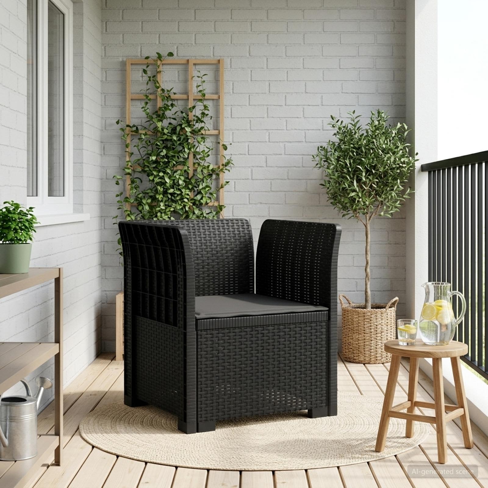 Poltrona a 1 Posto con Cuscino Aspetto Rattan PP Antracite | homemem39