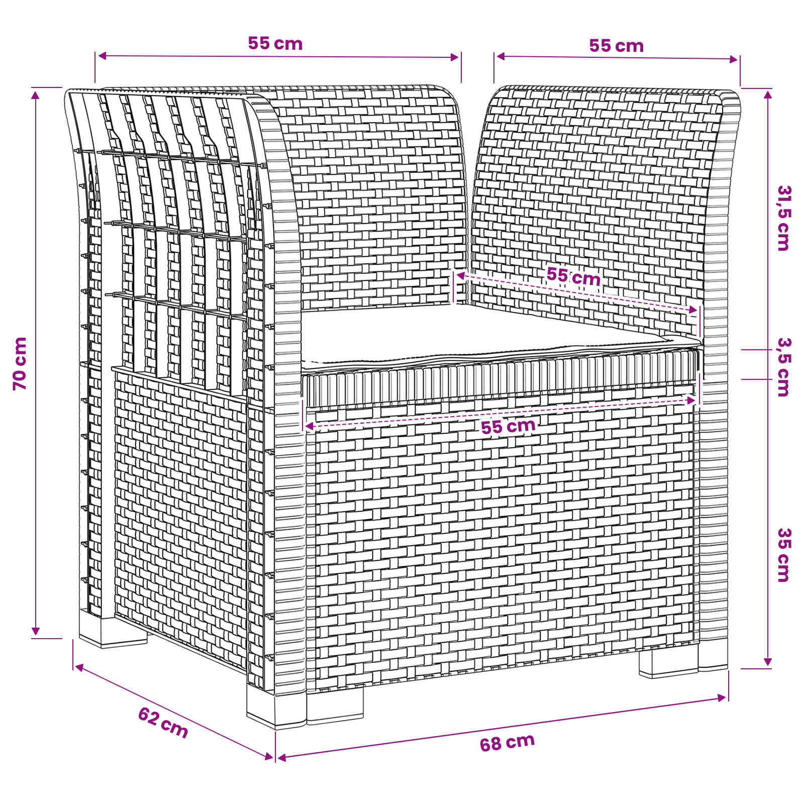 Poltrona a 1 Posto con Cuscino Aspetto Rattan PP Antracite | homemem39