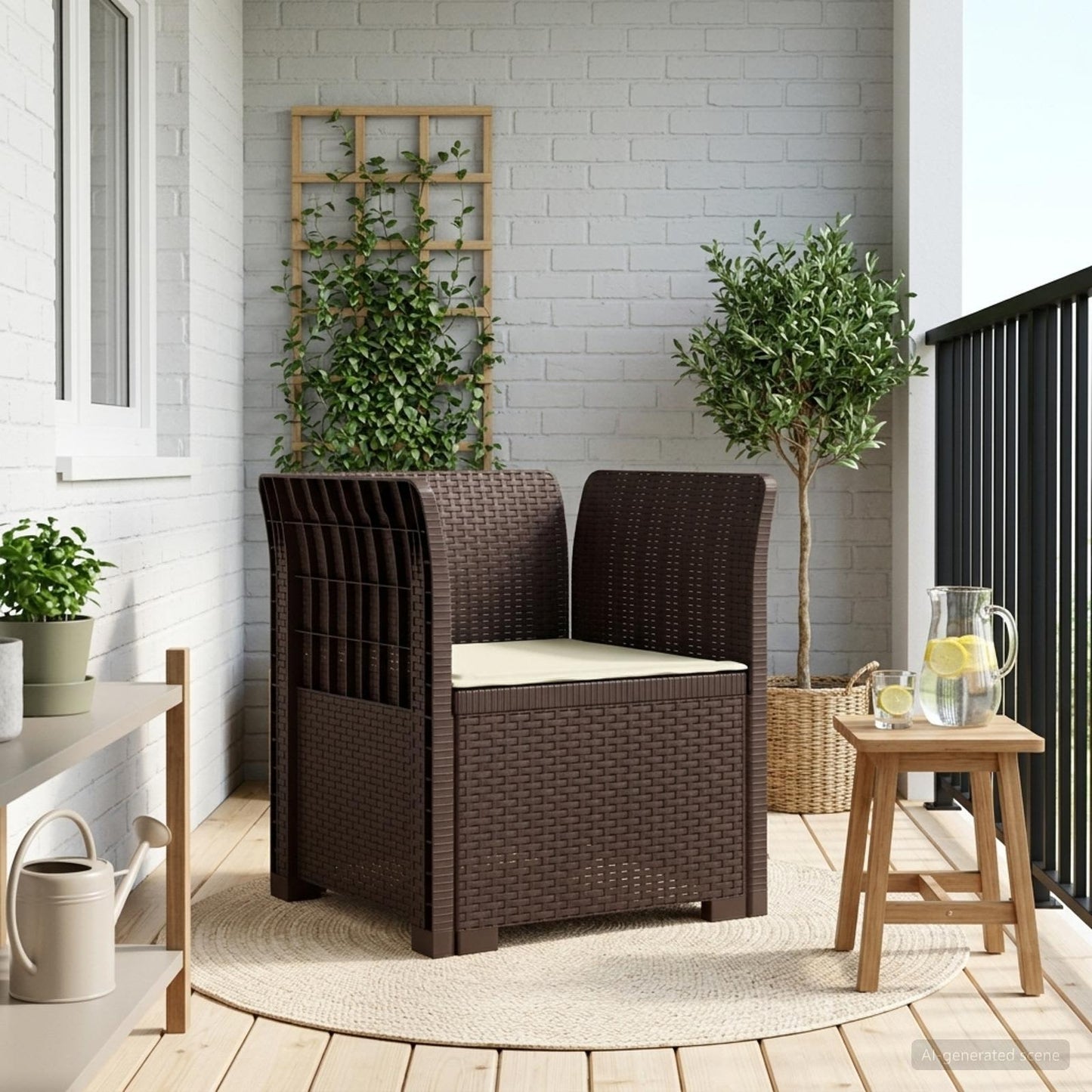 Poltrona a 1 Posto con Cuscino Aspetto Rattan PP Marrone | homemem39