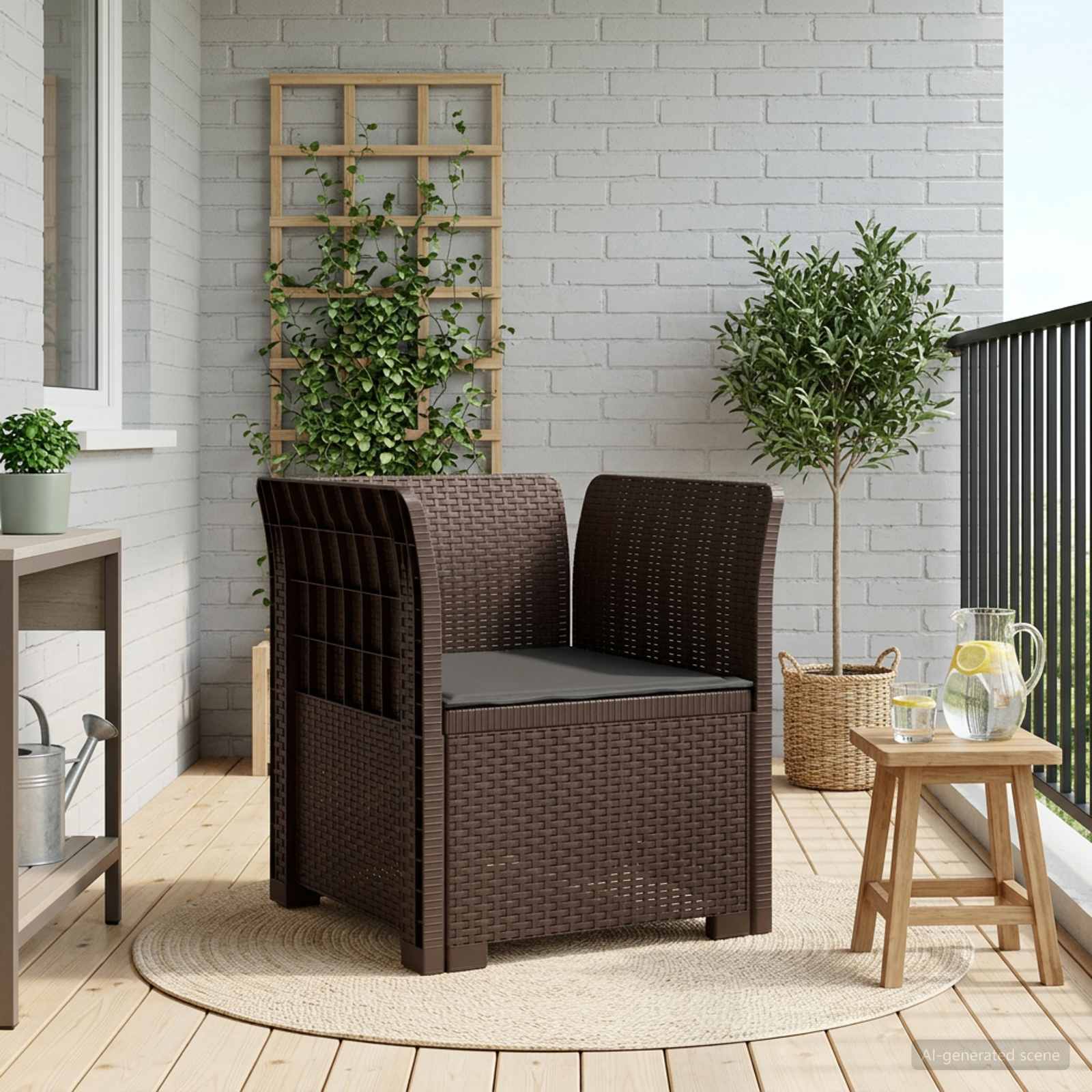 Poltrona a 1 Posto con Cuscino Aspetto Rattan PP Marrone | homemem39