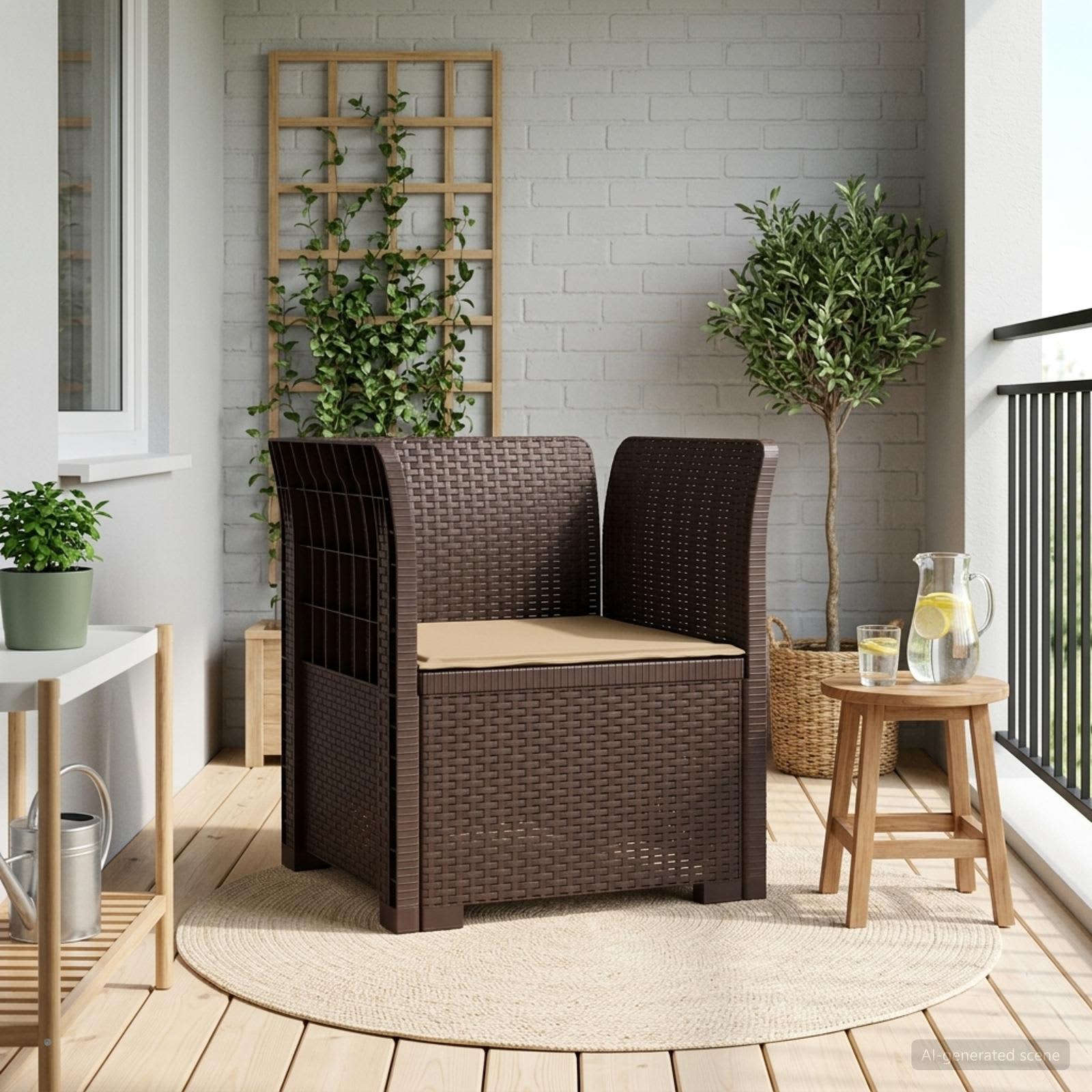 Poltrona a 1 Posto con Cuscino Aspetto Rattan PP Marrone | homemem39