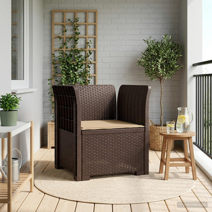 Poltrona a 1 Posto con Cuscino Aspetto Rattan PP Marrone | homemem39