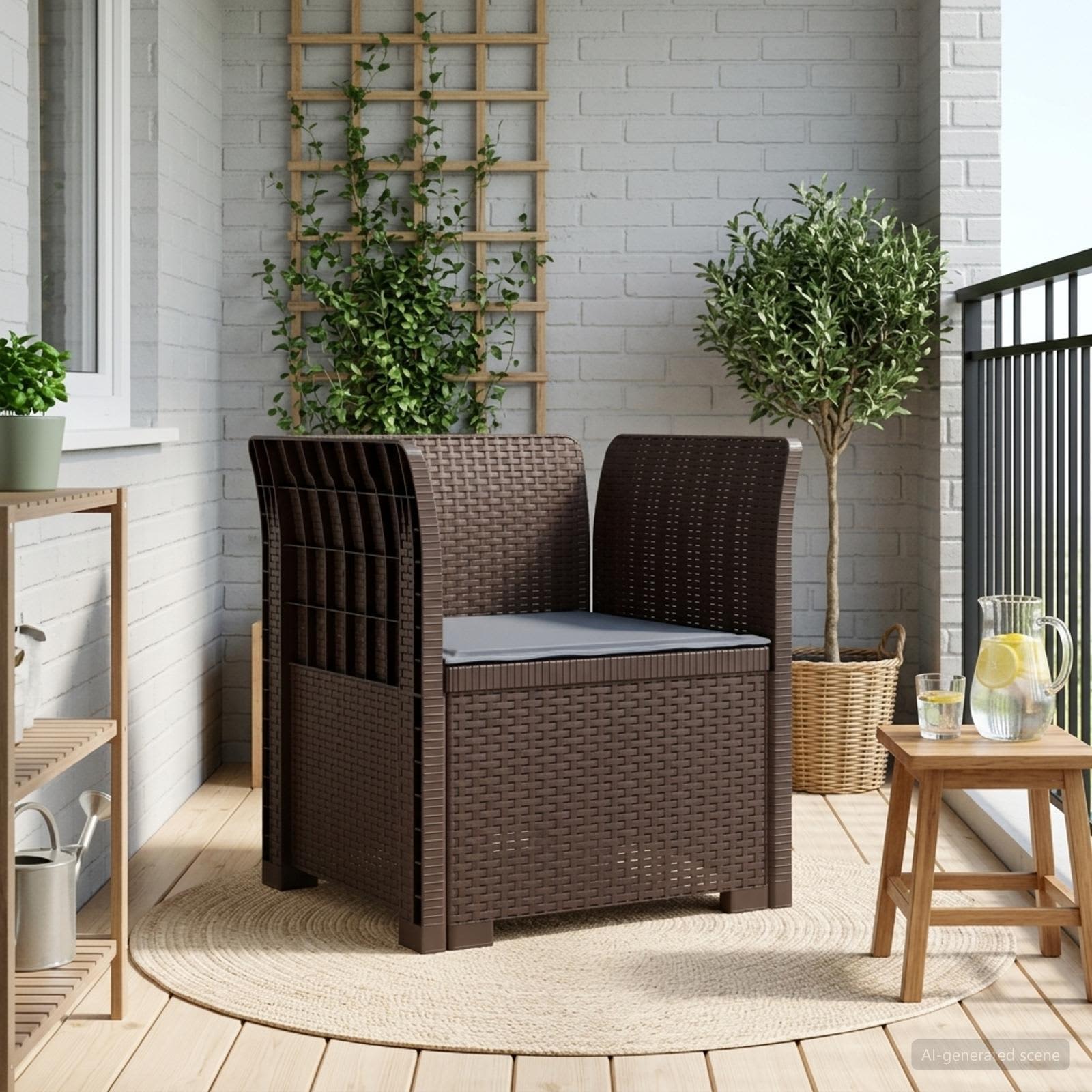Poltrona a 1 Posto con Cuscino Aspetto Rattan PP Marrone | homemem39