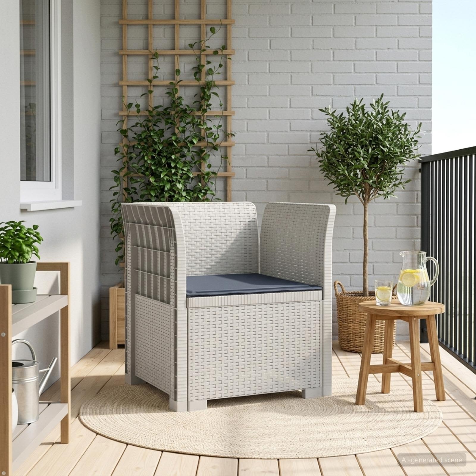 Poltrona a 1 Posto con Cuscino Aspetto Rattan PP Bianco | homemem39