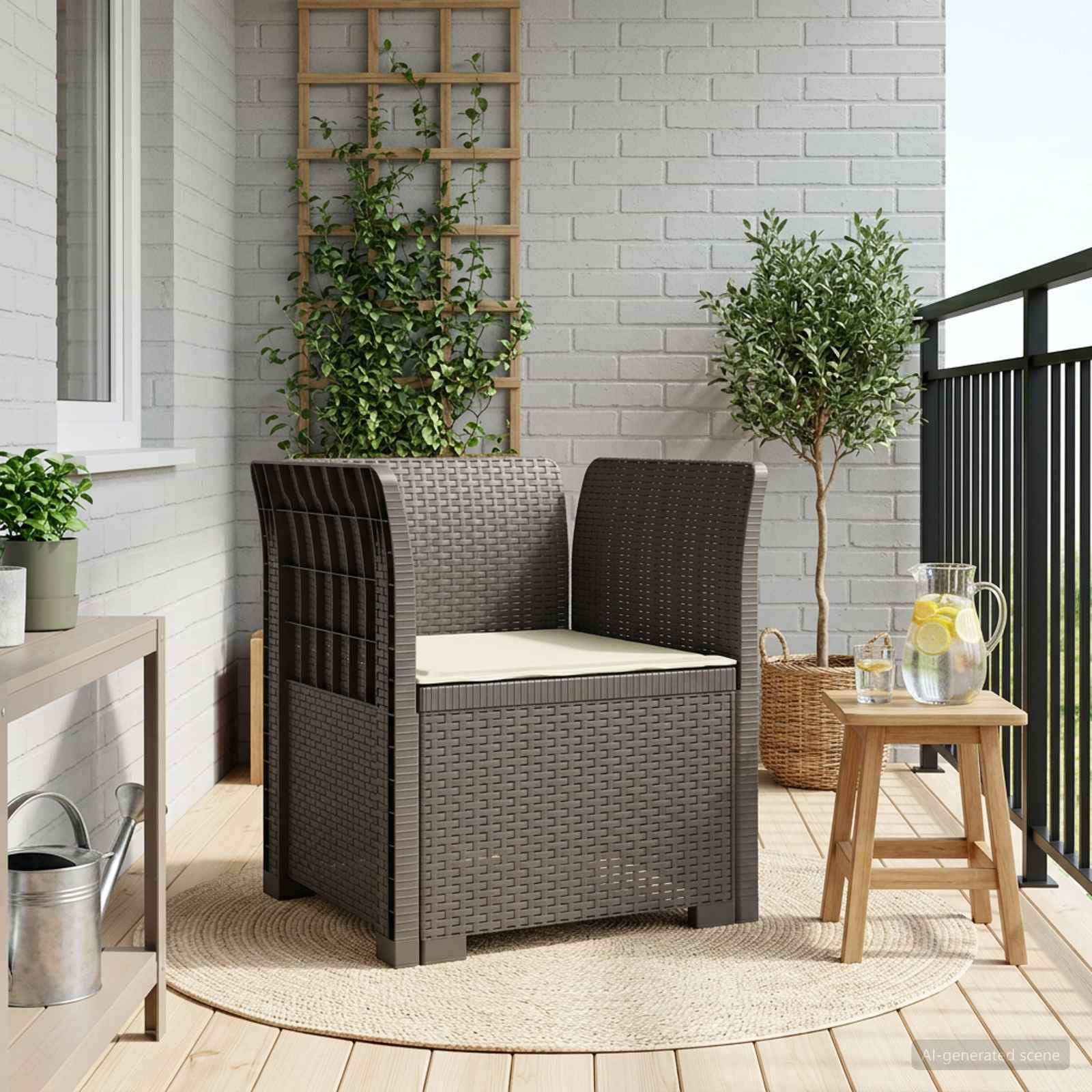 Poltrona a 1 Posto con Cuscino Aspetto Rattan PP Grigio Chiaro | homemem39