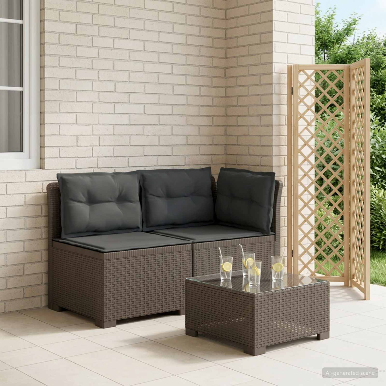 Divano da Giardino a 2 Posti con Cuscini Aspetto Rattan PP | homemem39