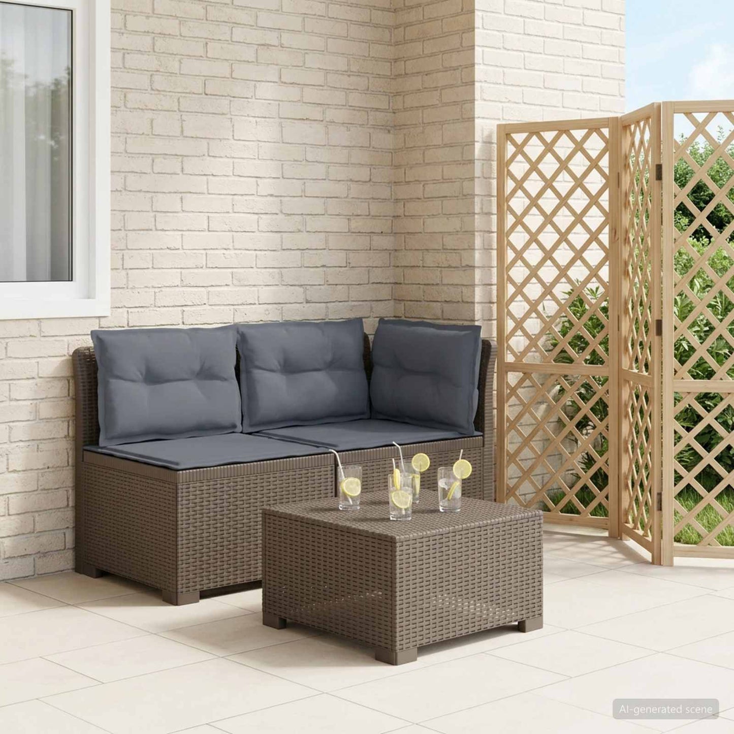 Divano da Giardino a 2 Posti con Cuscini Aspetto Rattan PP