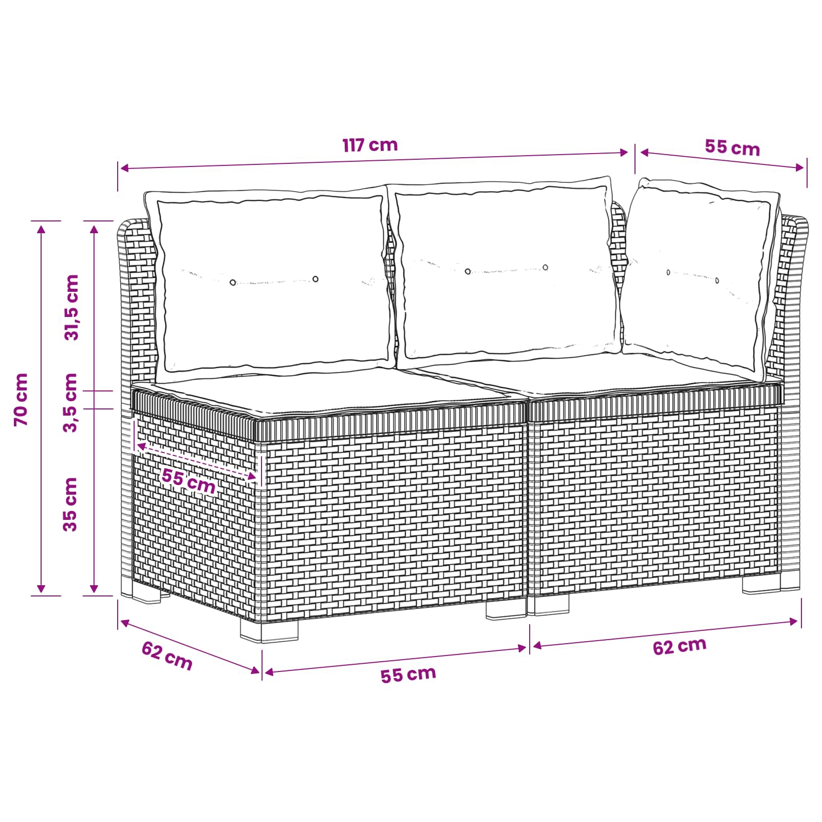 Divano da Giardino a 2 Posti con Cuscini Aspetto Rattan PP | homemem39