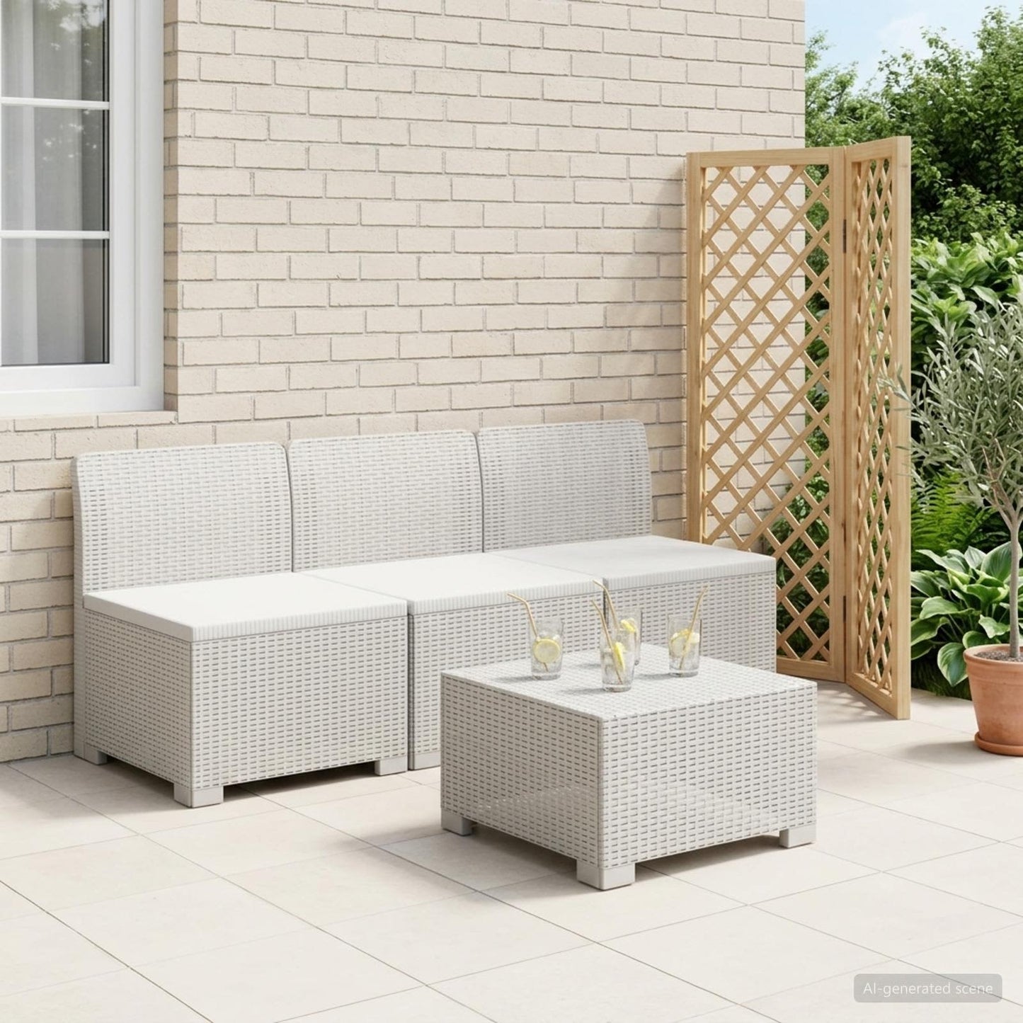 Divano da Giardino a 3 Posti in Aspetto Rattan PP Bianco