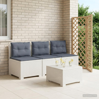 Divano da giardino 3 posti con cuscini in look rattan PP Bianco | homemem39