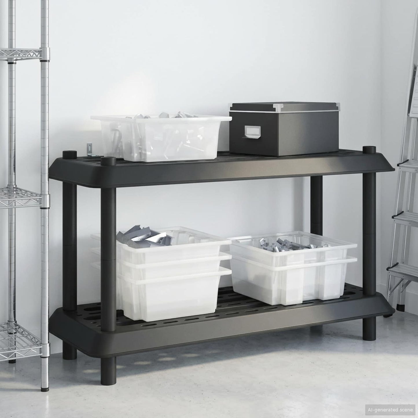 Unità di scaffalatura 2 livelli 100 x 40 x 55,5 cm PP Antracite | homemem39