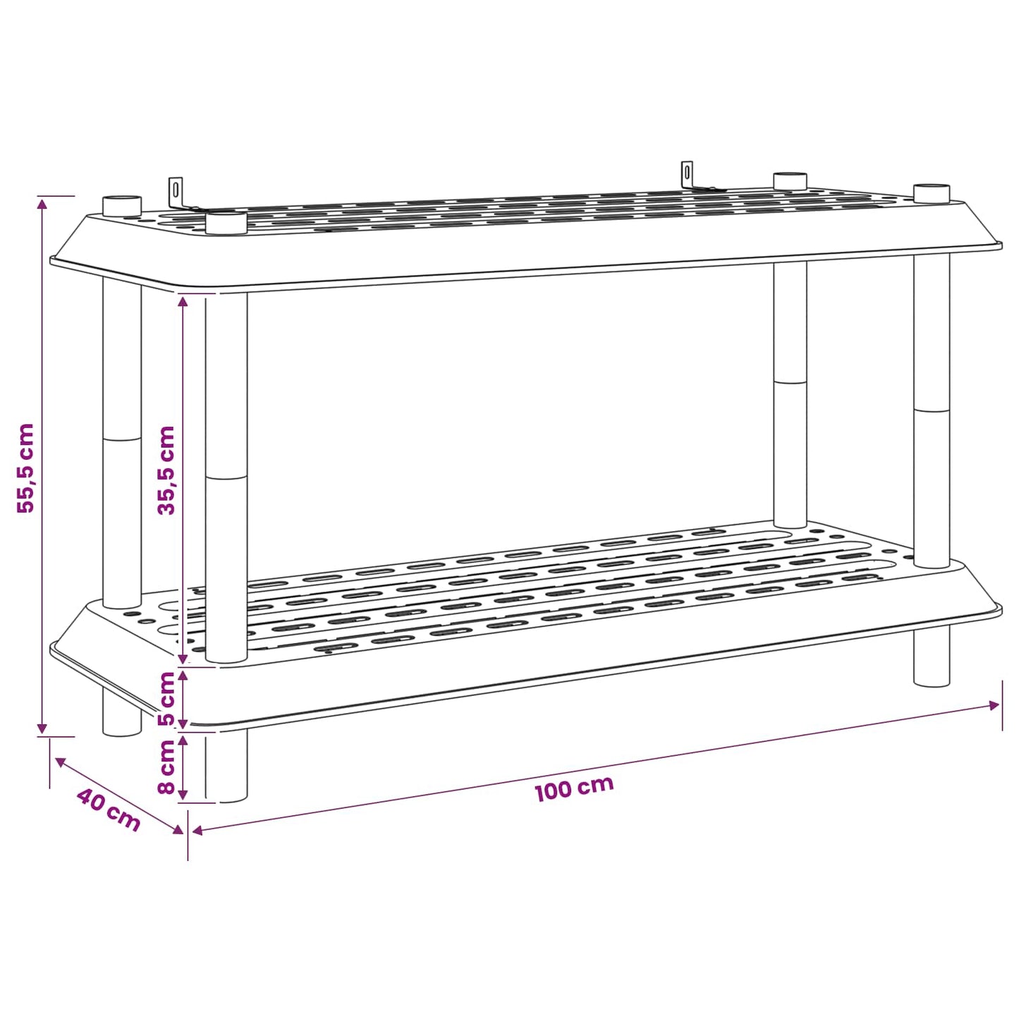 Unità di scaffalatura 2 livelli 100 x 40 x 55,5 cm PP | homemem39