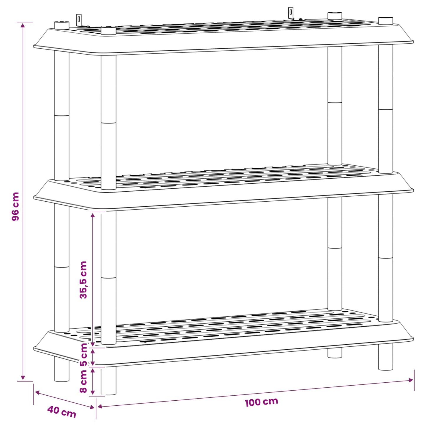 Unità di scaffalatura 3 livelli 100 x 40 x 96 cm PP Bianco | homemem39