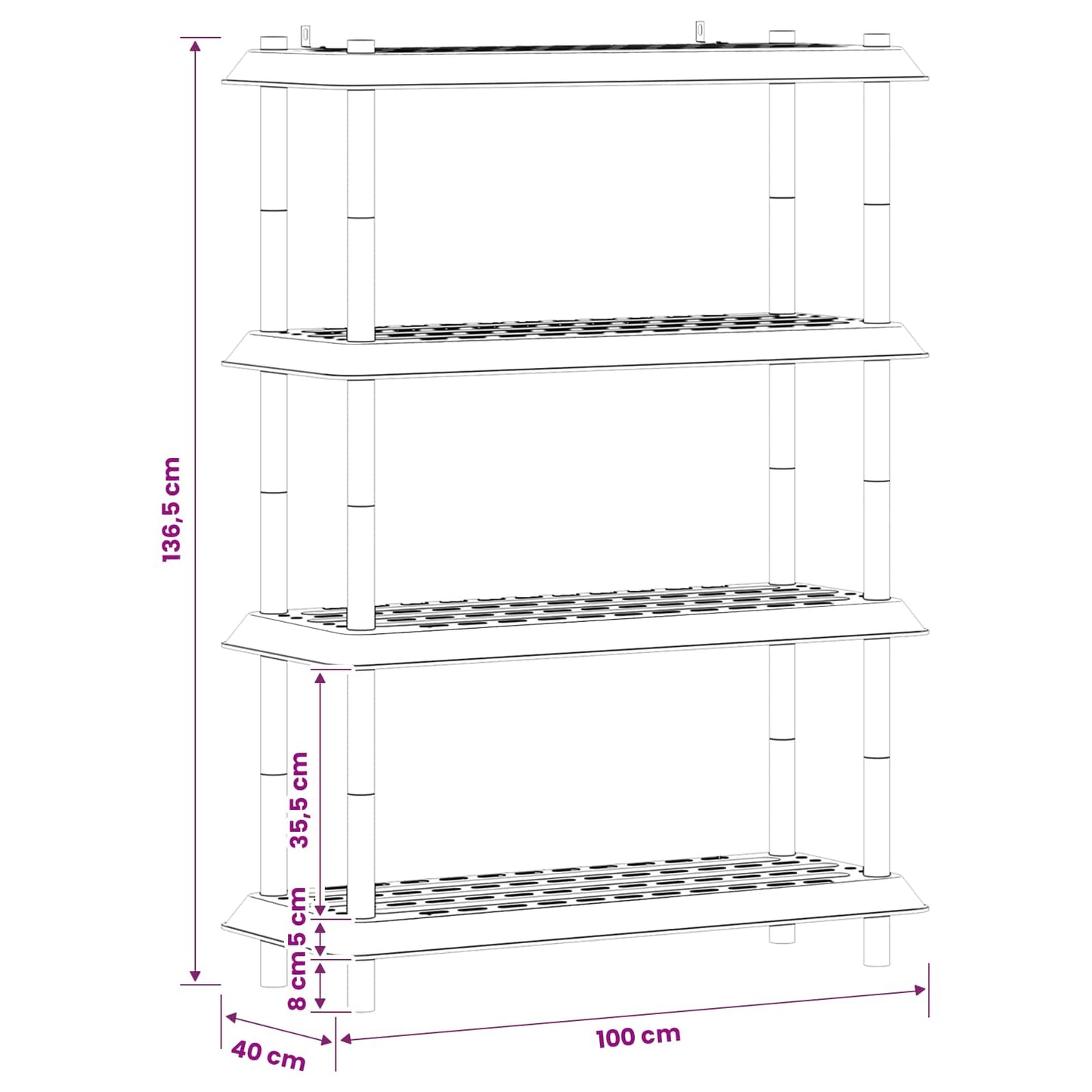 Unità di scaffalatura 4 livelli 100 x 40 x 136,5 cm PP | homemem39
