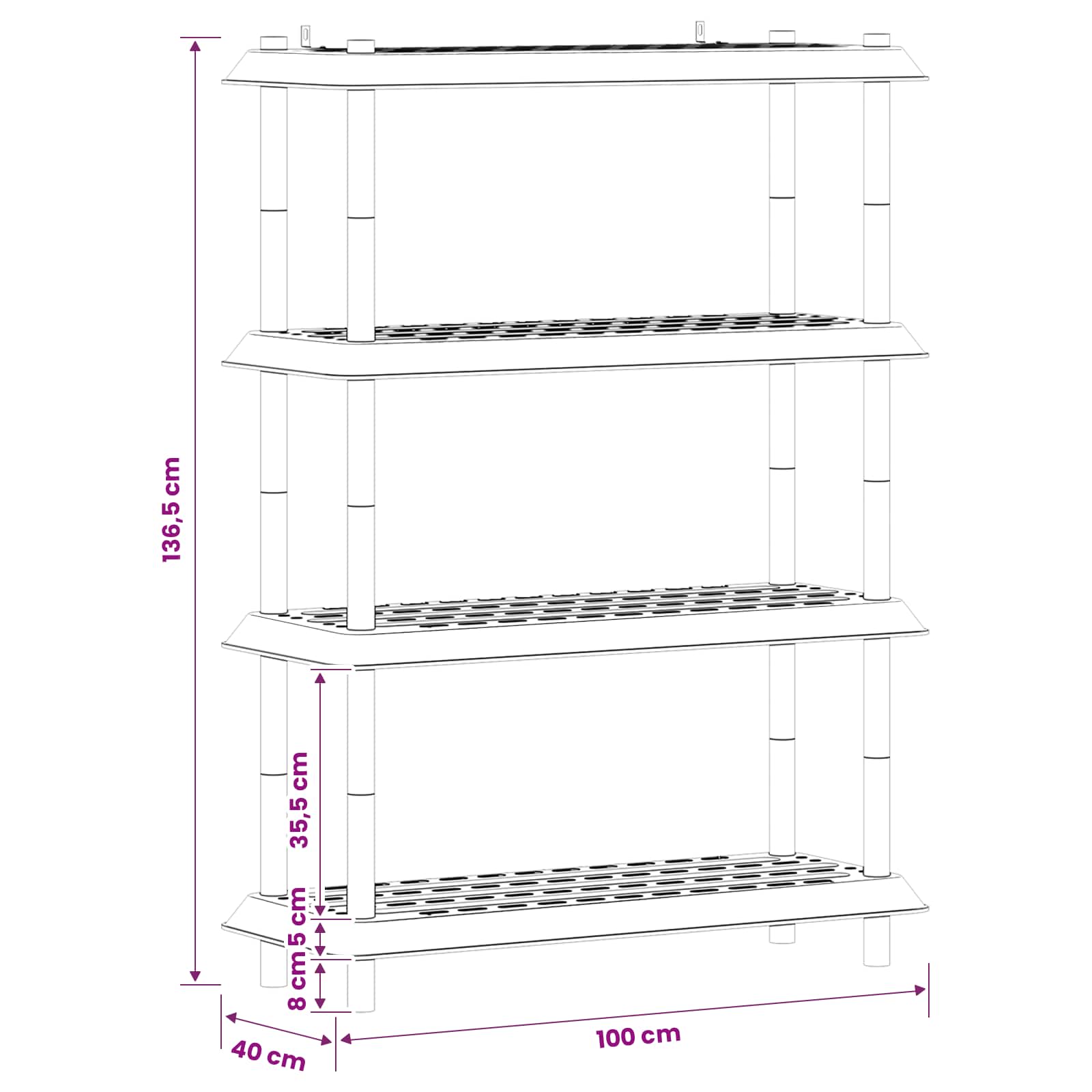 Unità di scaffalatura 4 livelli 100 x 40 x 136,5 cm PP | homemem39