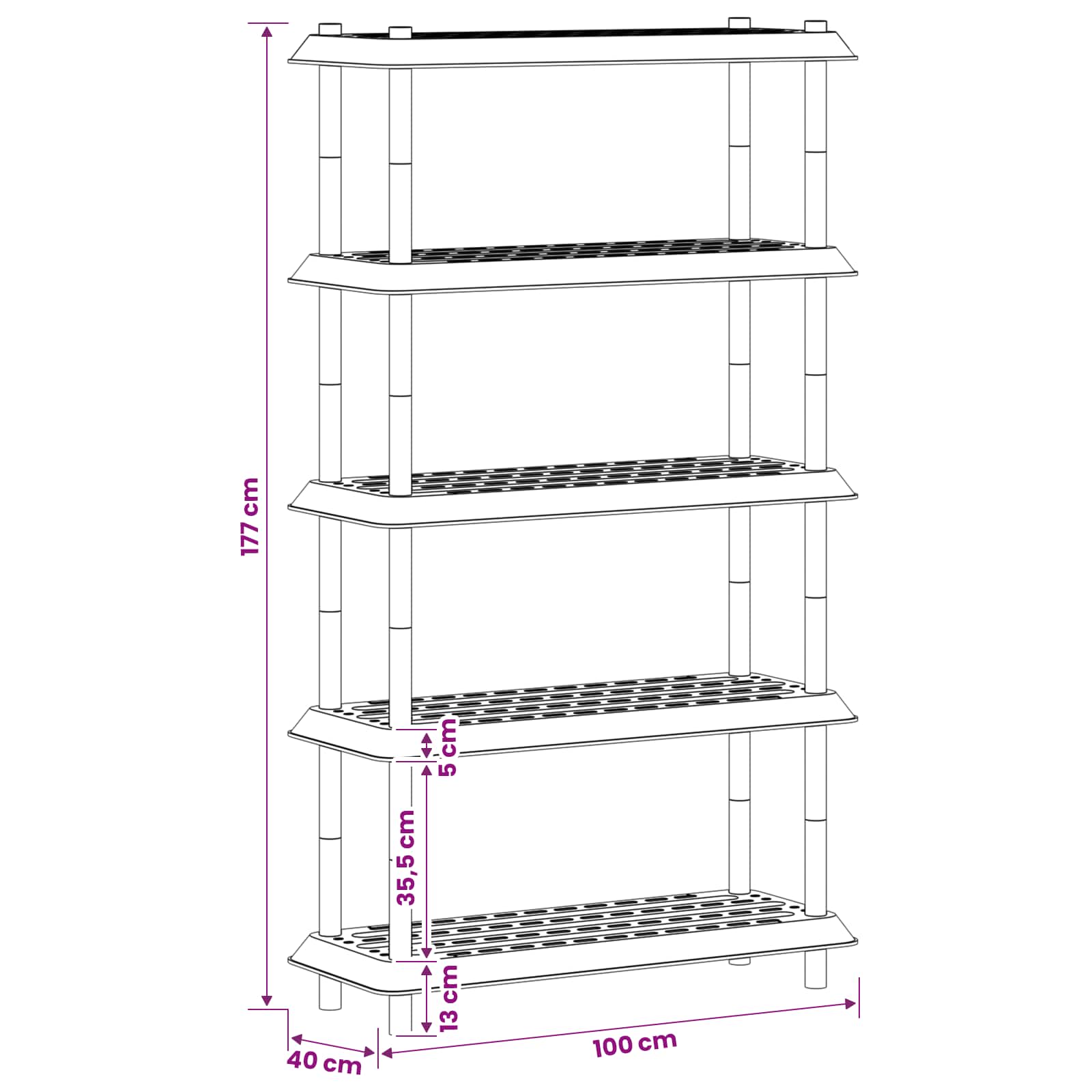 Unità di scaffalatura 5 livelli 100 x 40 x 177 cm PP Antracite | homemem39