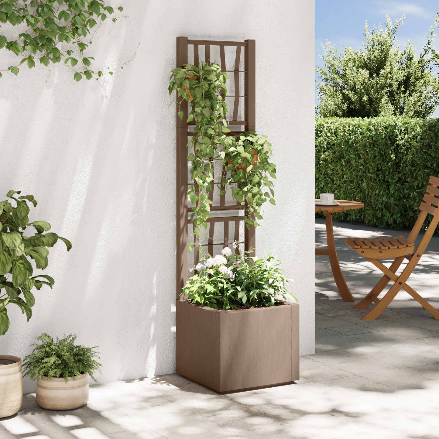 Vaso da Giardino con Trellis Marrone 36 x 36 x 140 cm PP | homemem39
