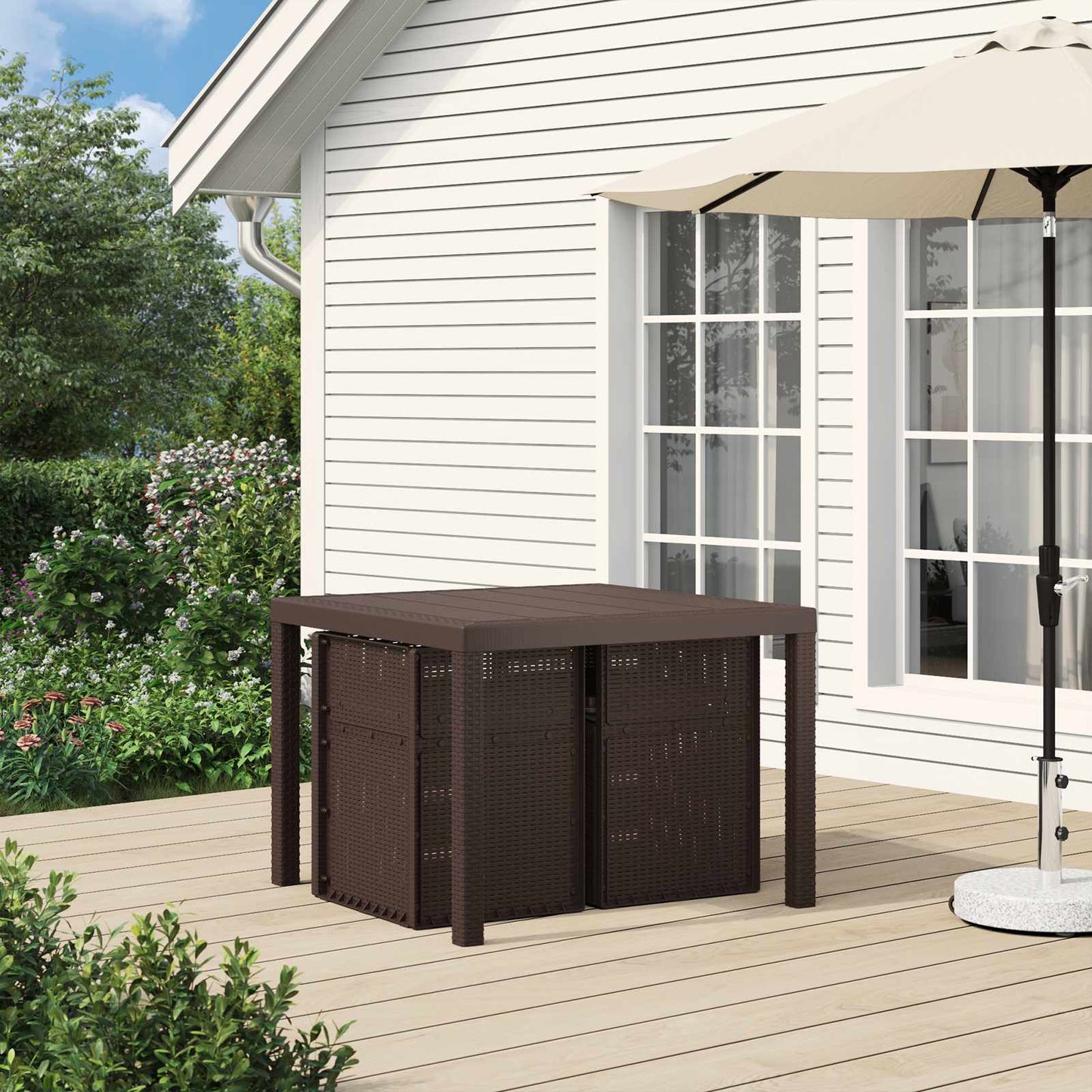 Set da Pranzo per Giardino 3 pcs Marrone e Antracite PP | homemem39