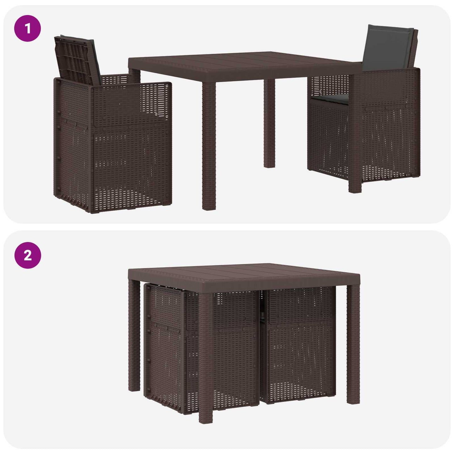 Set da Pranzo per Giardino 3 pcs Marrone e Antracite PP | homemem39