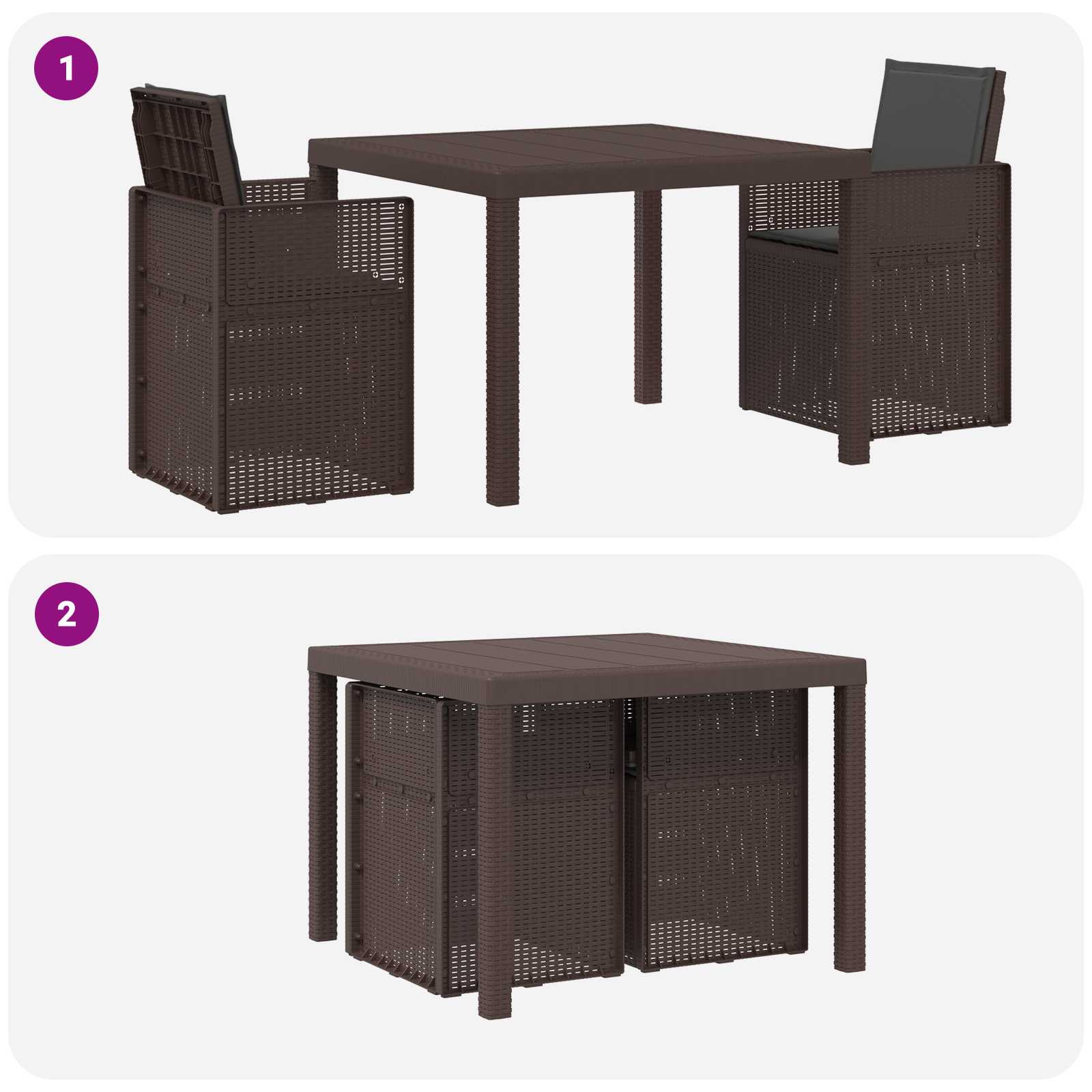 Set da Pranzo per Giardino 3 pcs Marrone e Antracite PP | homemem39