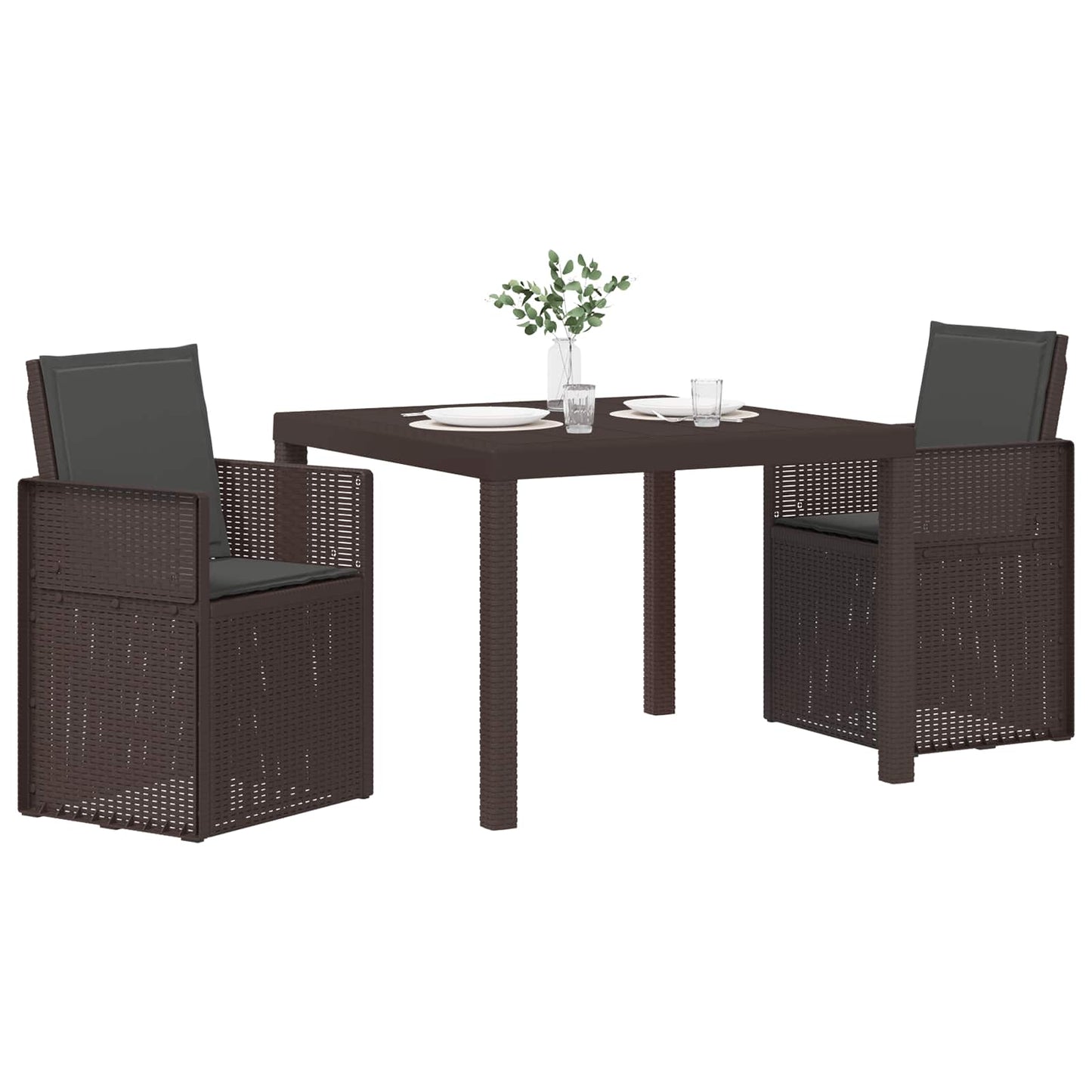 Set da Pranzo per Giardino 3 pcs Marrone e Antracite PP | homemem39