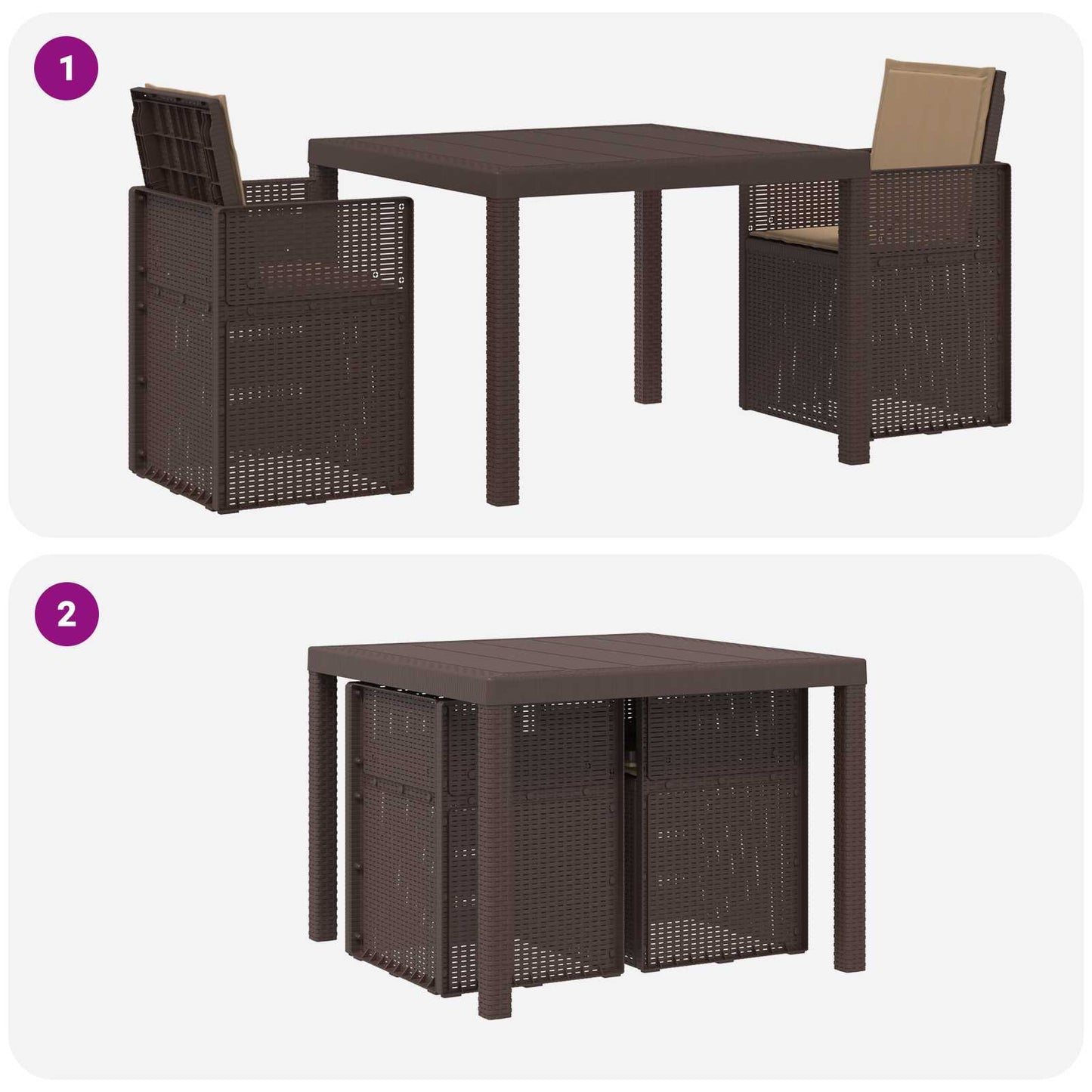 Set da Pranzo per Giardino 3 pz Marrone e Tortora PP | homemem39