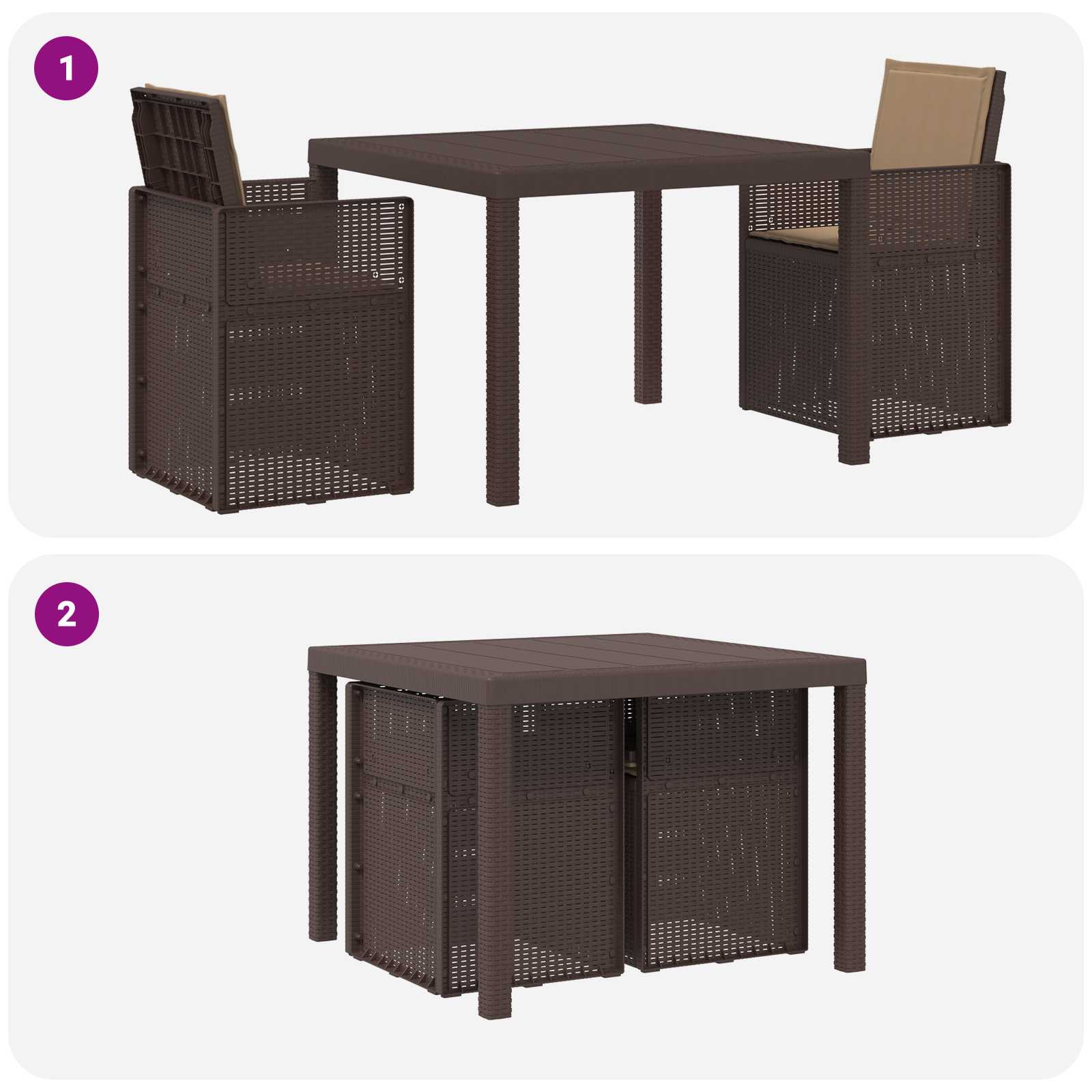 Set da Pranzo per Giardino 3 pz Marrone e Tortora PP | homemem39
