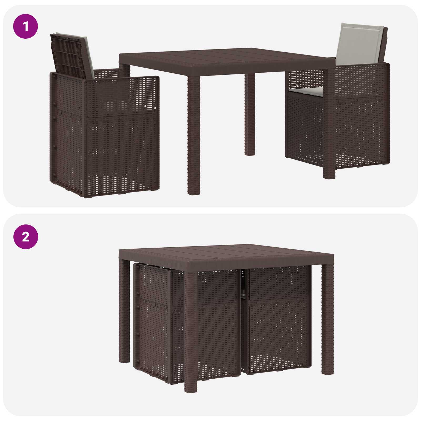 Set da Pranzo per Giardino 3 pcs Marrone e Grigio Chiaro PP | homemem39