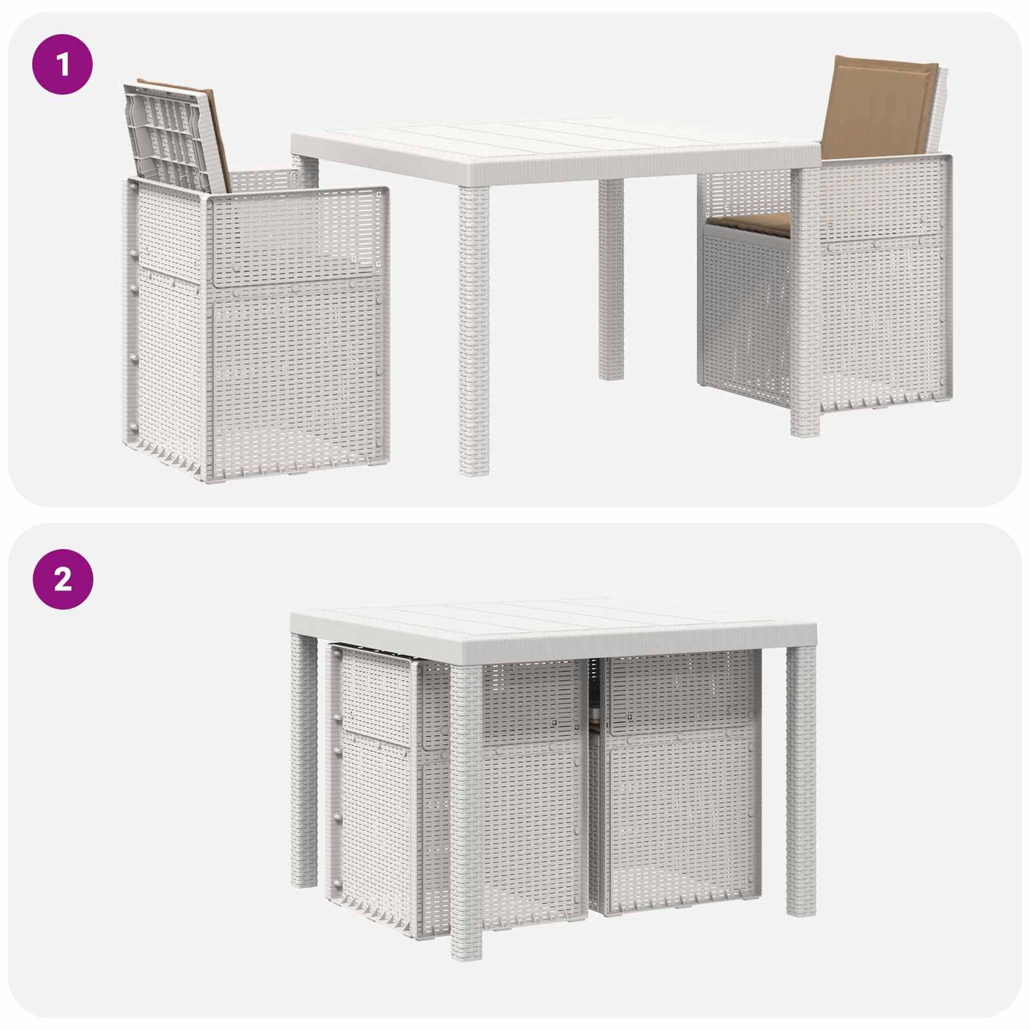 Set da Pranzo per Giardino 3 pz Bianco e Tortora PP | homemem39