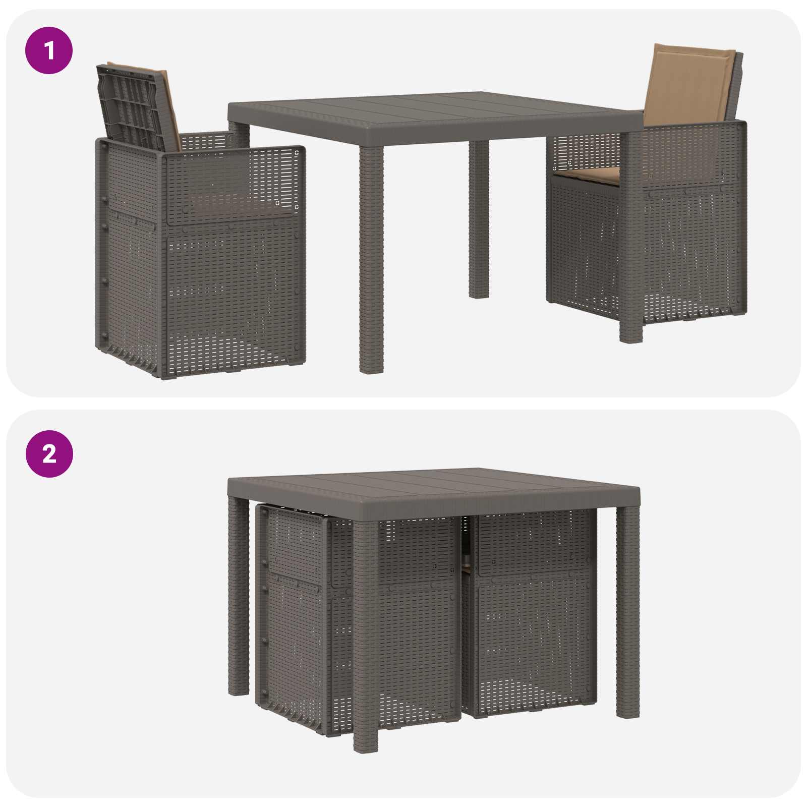 Set da Pranzo per Giardino 3 pz Grigio chiaro e Tortora PP | homemem39