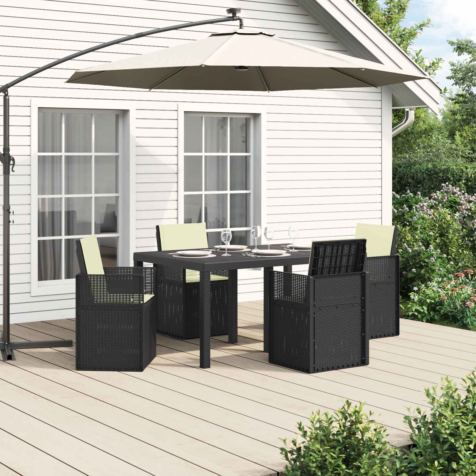 Set da Pranzo per Giardino 5 pcs Antracite e Crema PP | homemem39