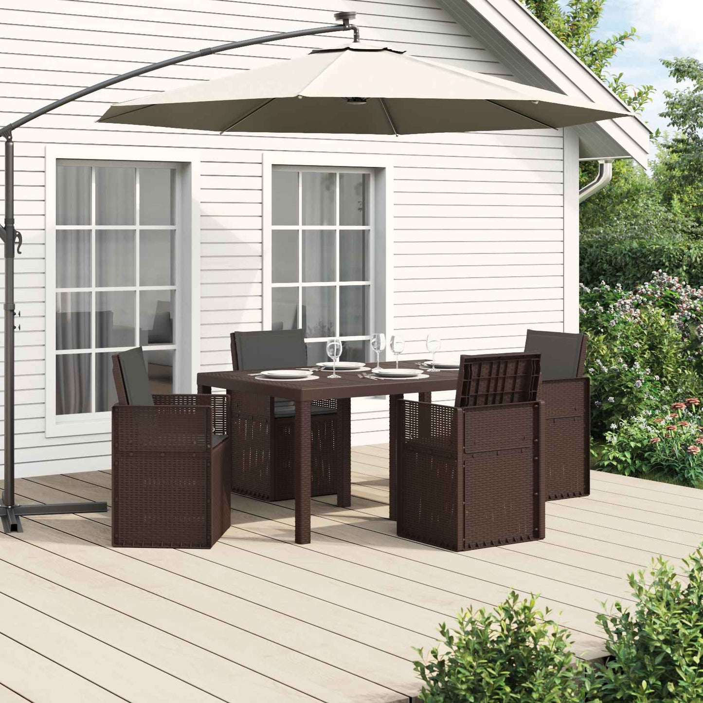 Set da Pranzo per Giardino 5 pcs Marrone e Antracite PP | homemem39