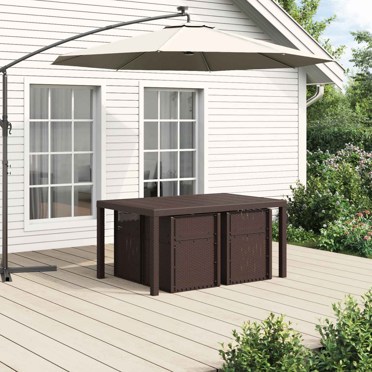 Set da Pranzo per Giardino 5 pcs Marrone e Antracite PP | homemem39
