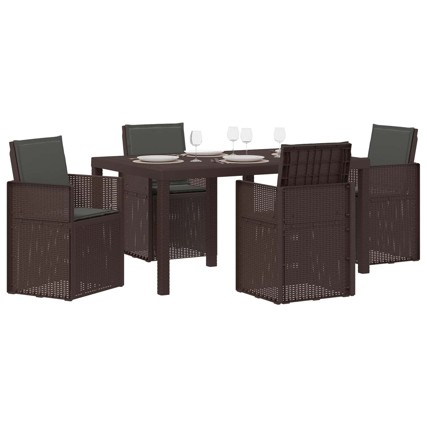 Set da Pranzo per Giardino 5 pcs Marrone e Antracite PP | homemem39