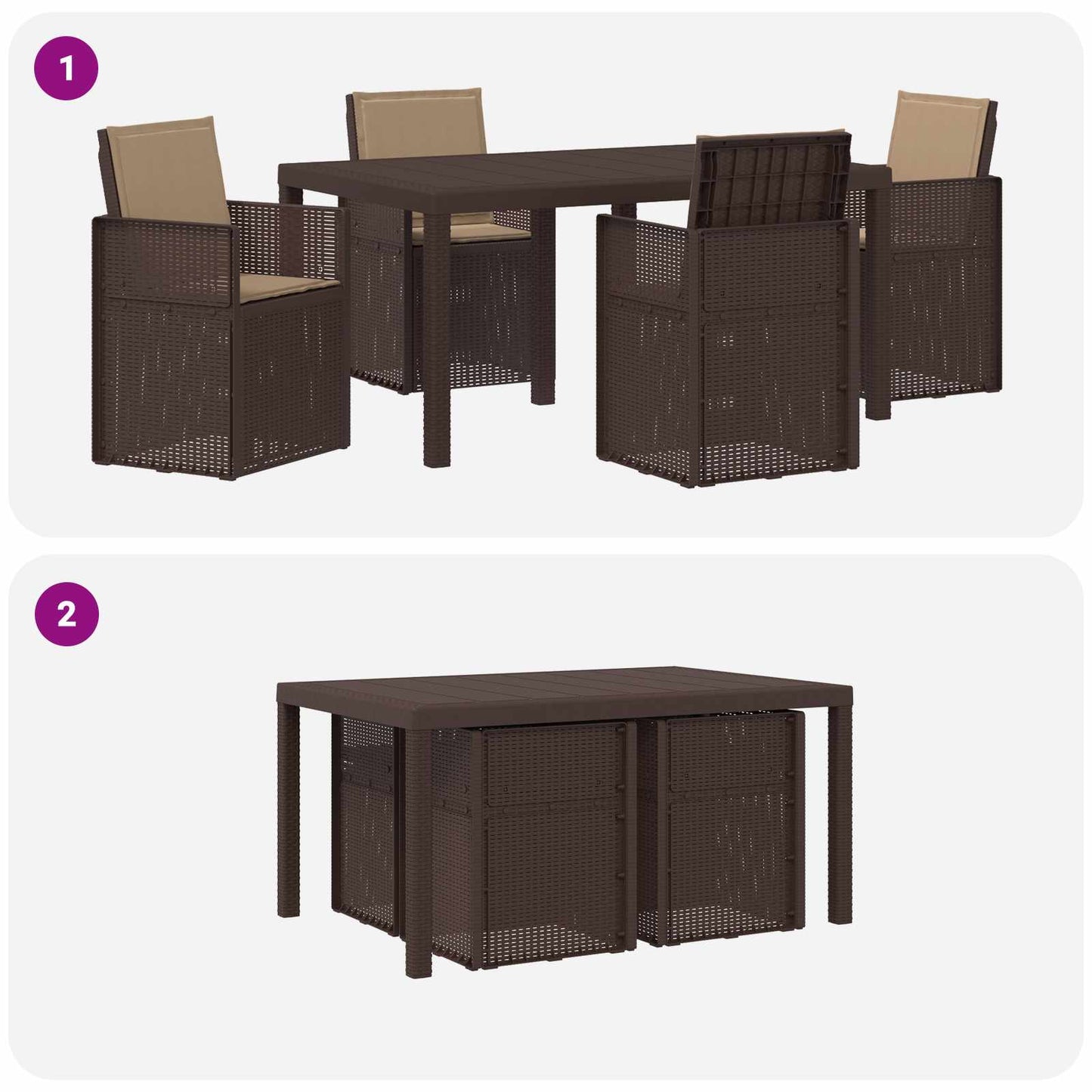 Set da Pranzo per Giardino 5 pcs Marrone e Tortora PP | homemem39