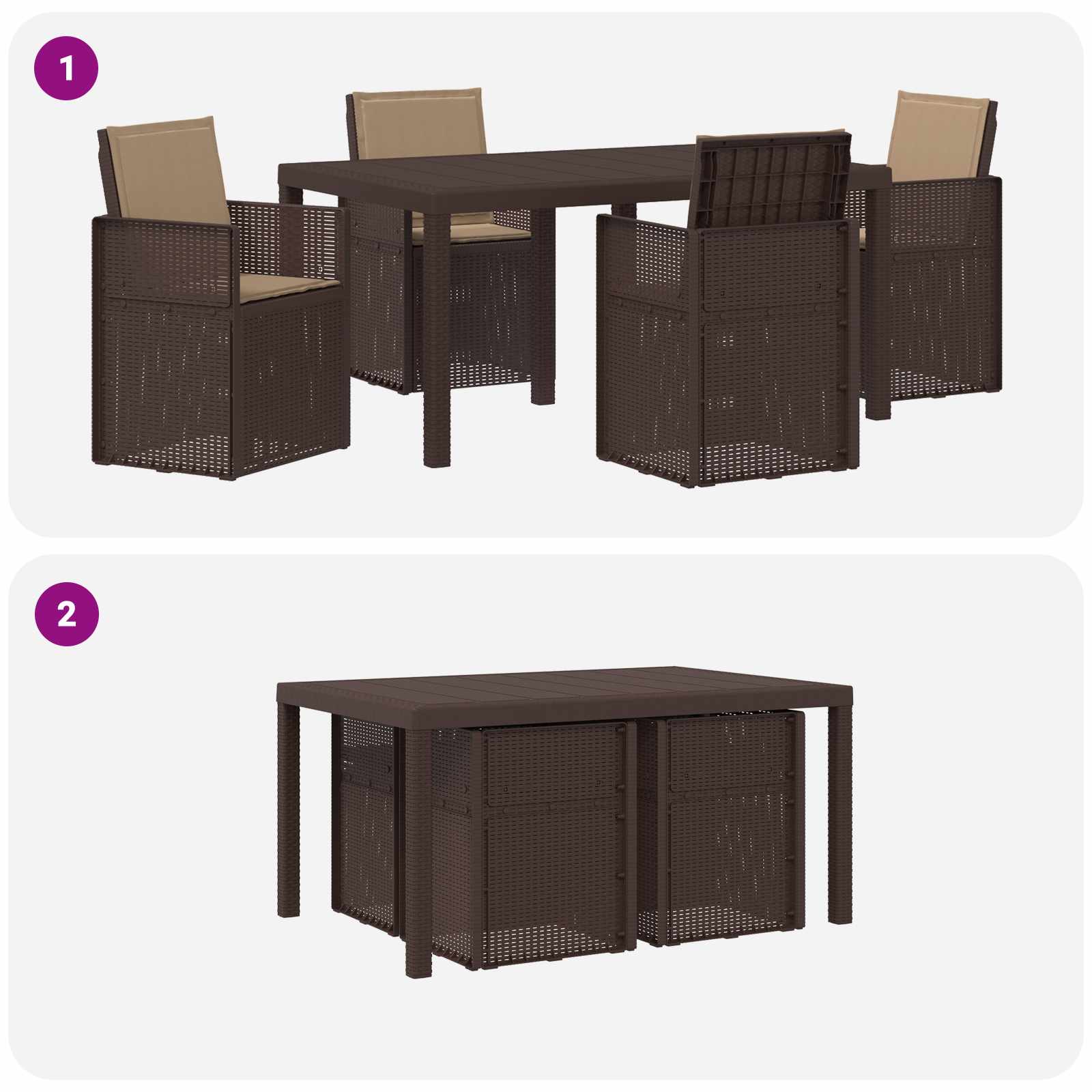 Set da Pranzo per Giardino 5 pcs Marrone e Tortora PP | homemem39