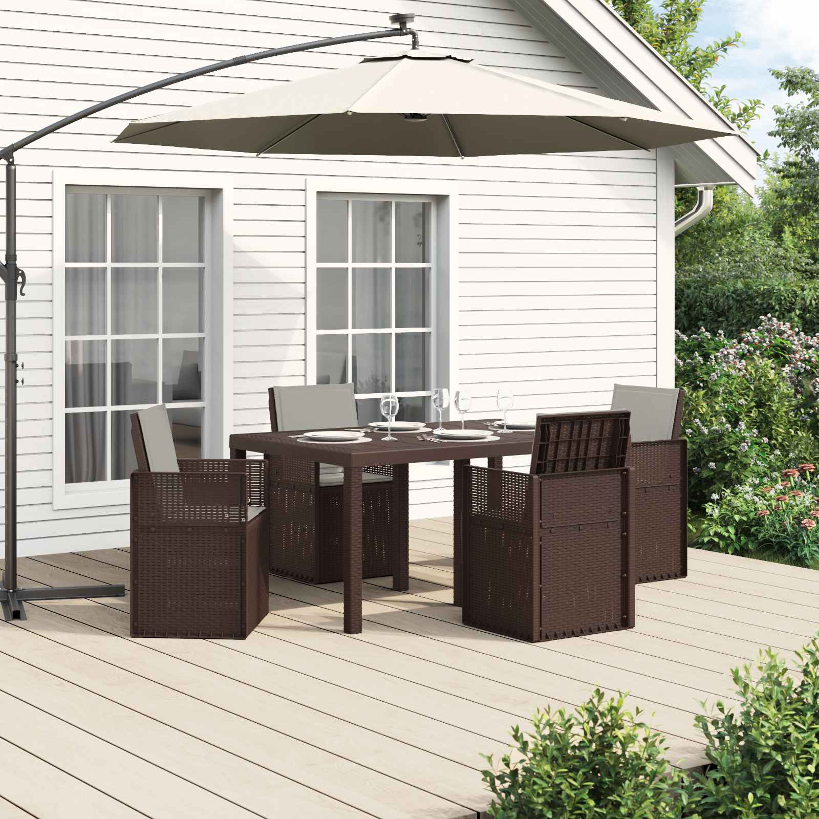 Set da Pranzo per Giardino 5 pcs Marrone e Grigio Chiaro PP | homemem39